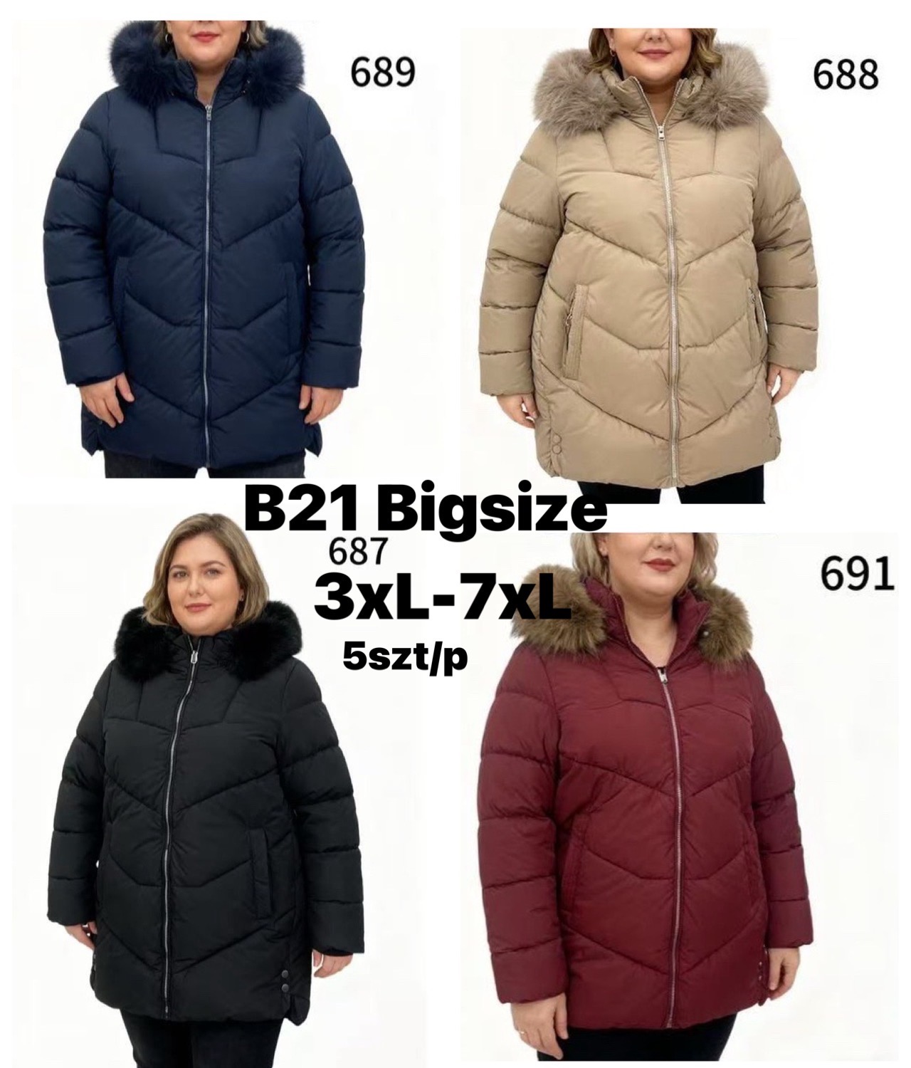 Kurtki Damskie , Size 3-7xl,paczka 5szt ,1kolor