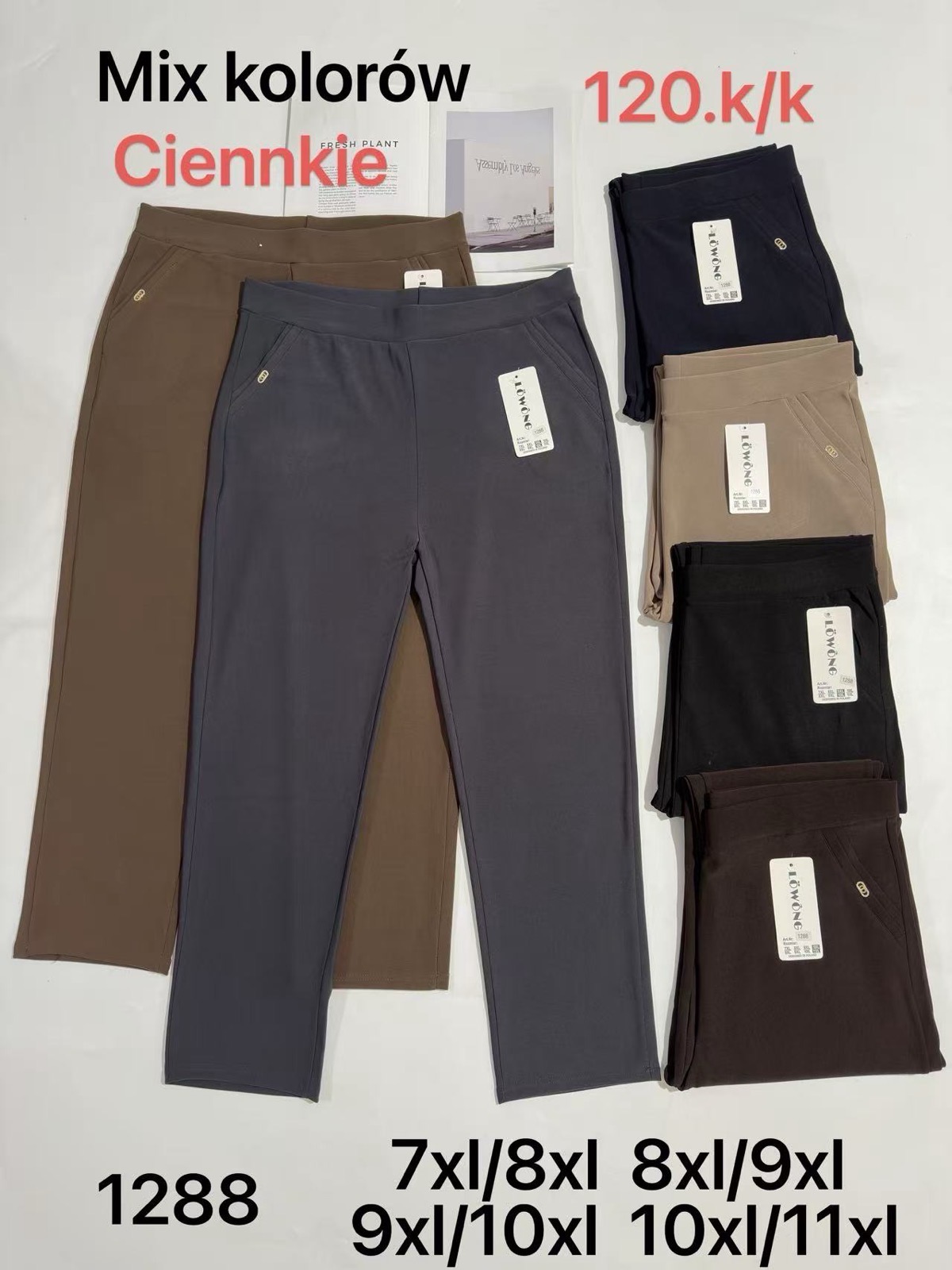 Spodnie Damskie Włoskie , Size 7/8xl-10/11xl, paczka 12szt ,mix kolor