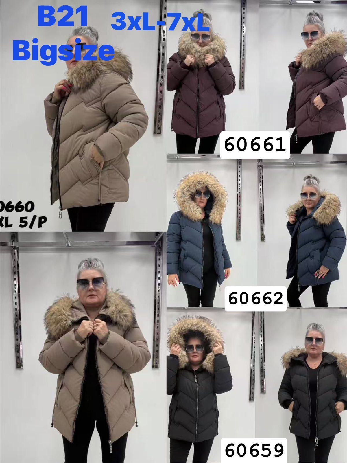 Kurtki Damskie , Size 3-7xl,paczka 5szt ,1kolor