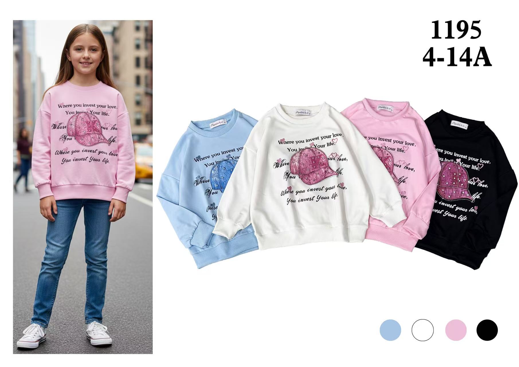 Bluzy DZIECIĘCA ,size 4-14 lat,paczka 24szt ,mix kolor