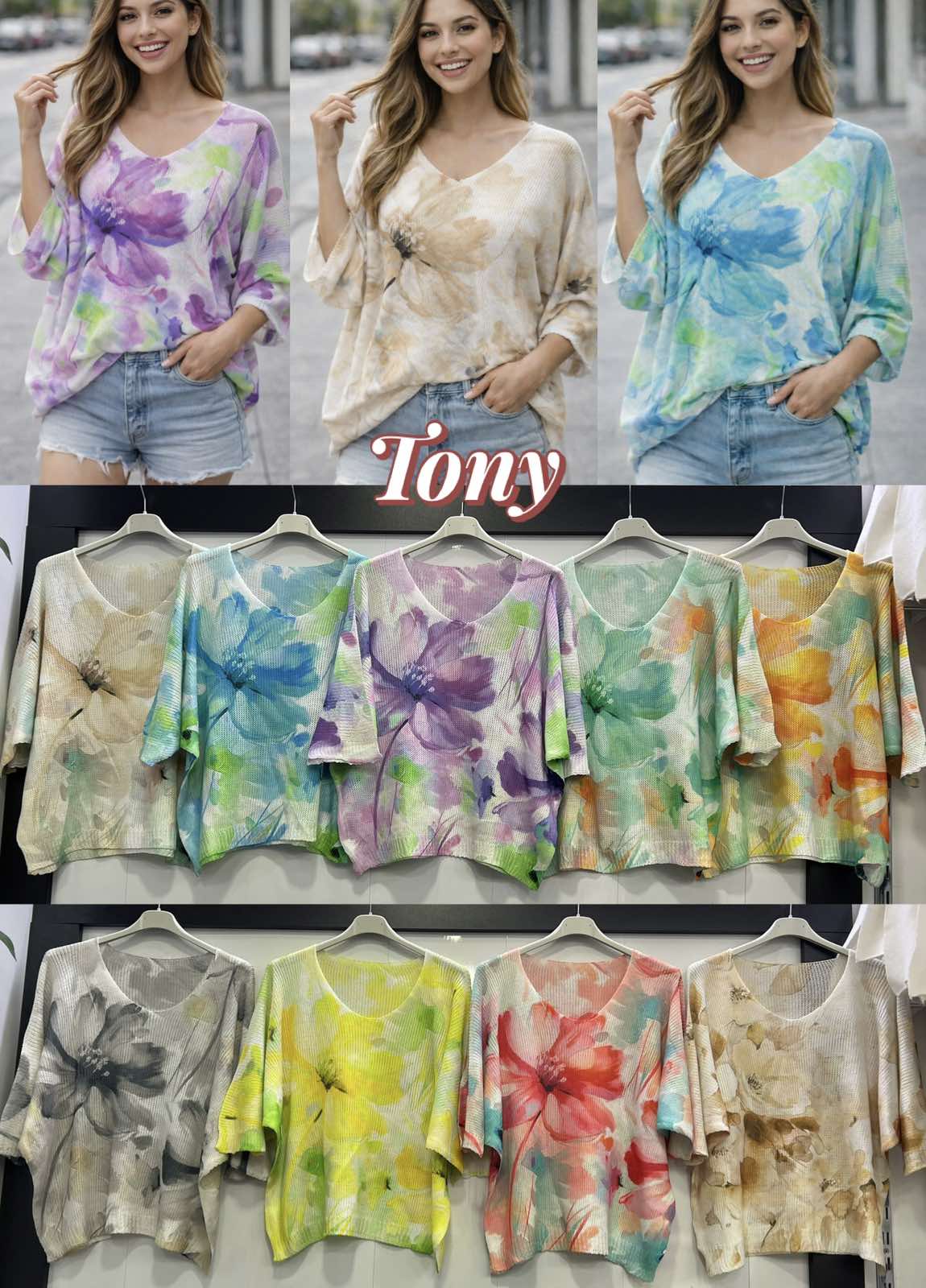 Swetry Damskie  WŁOSKA  , Size uni, paczka 6szt ,mix kolor