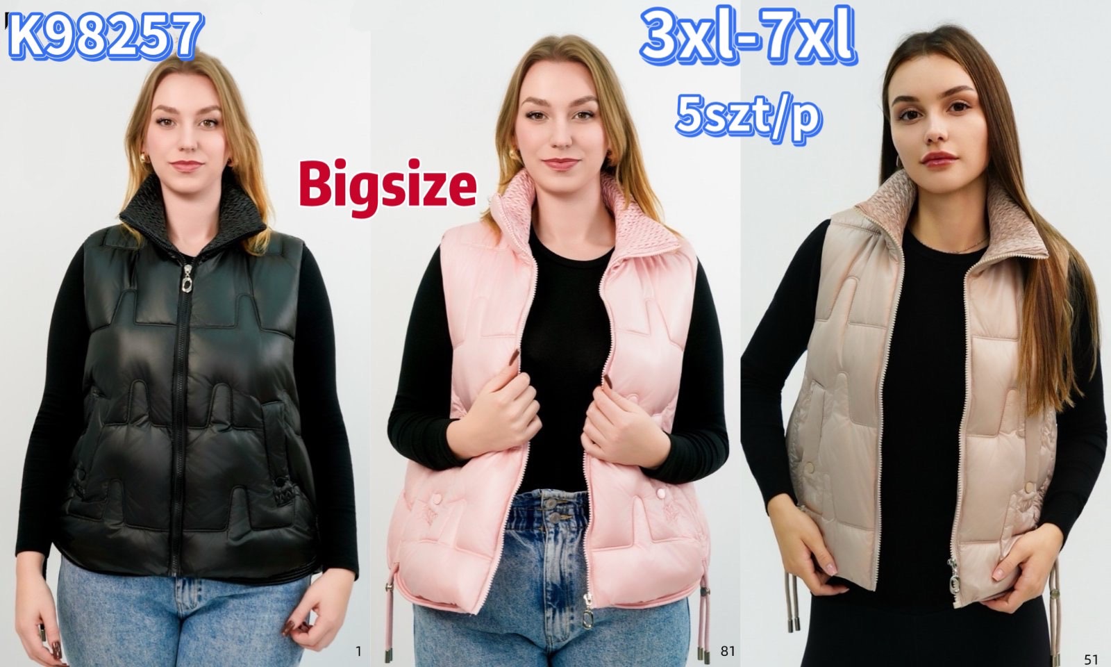 Kamizelki damskie ,size 3xl-7xl,paczka 5szt,1kolor