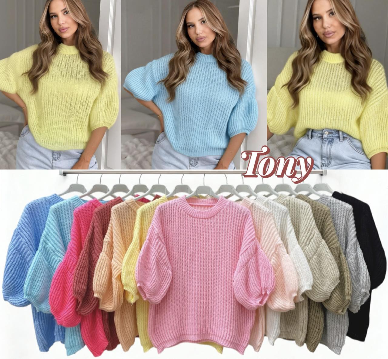 Swetry Damskie  WŁOSKA  , Size uni, paczka 6szt ,mix kolor