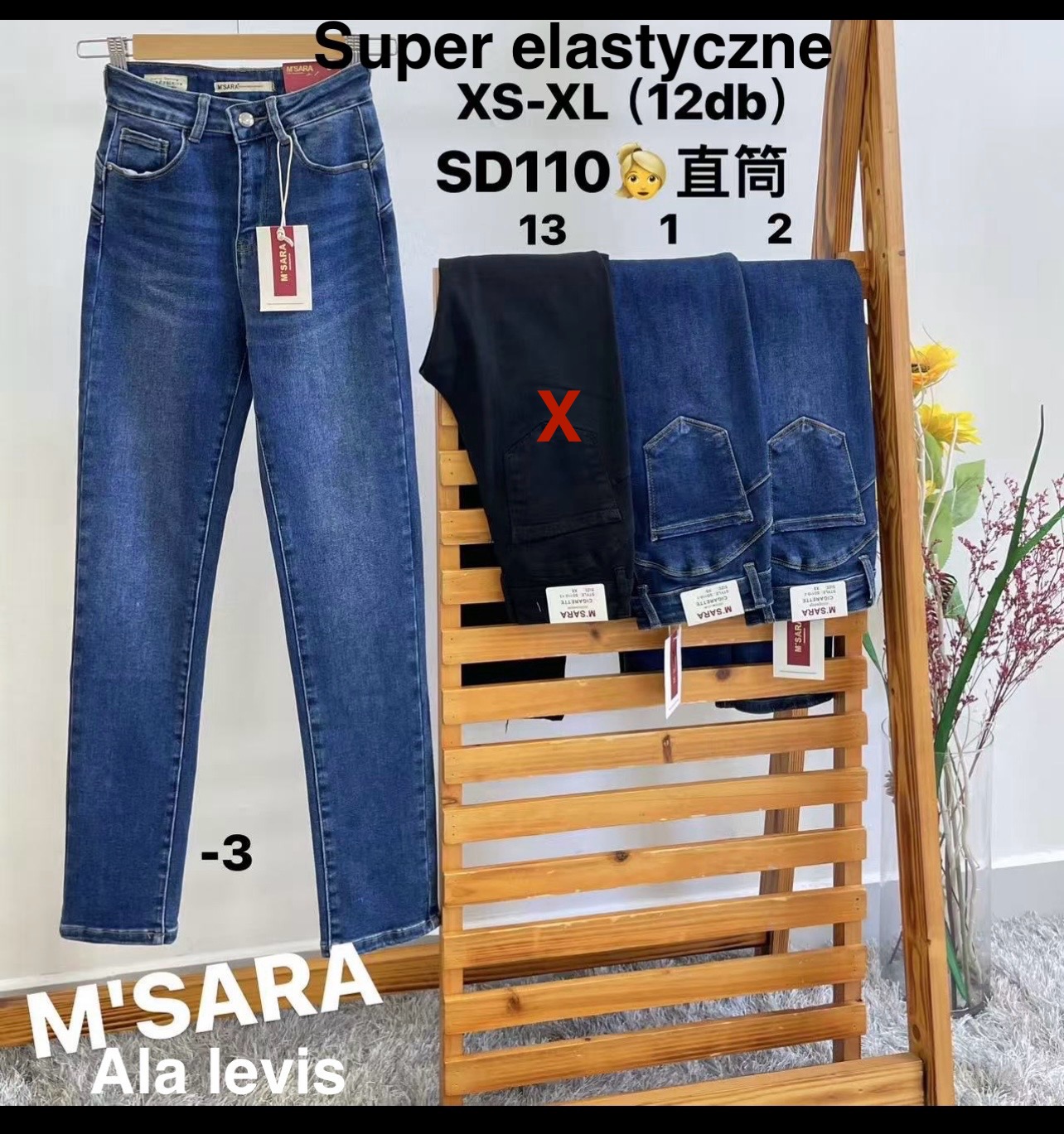 Jeansy damskie , Size xs-xl, paczka 12szt,1kolor