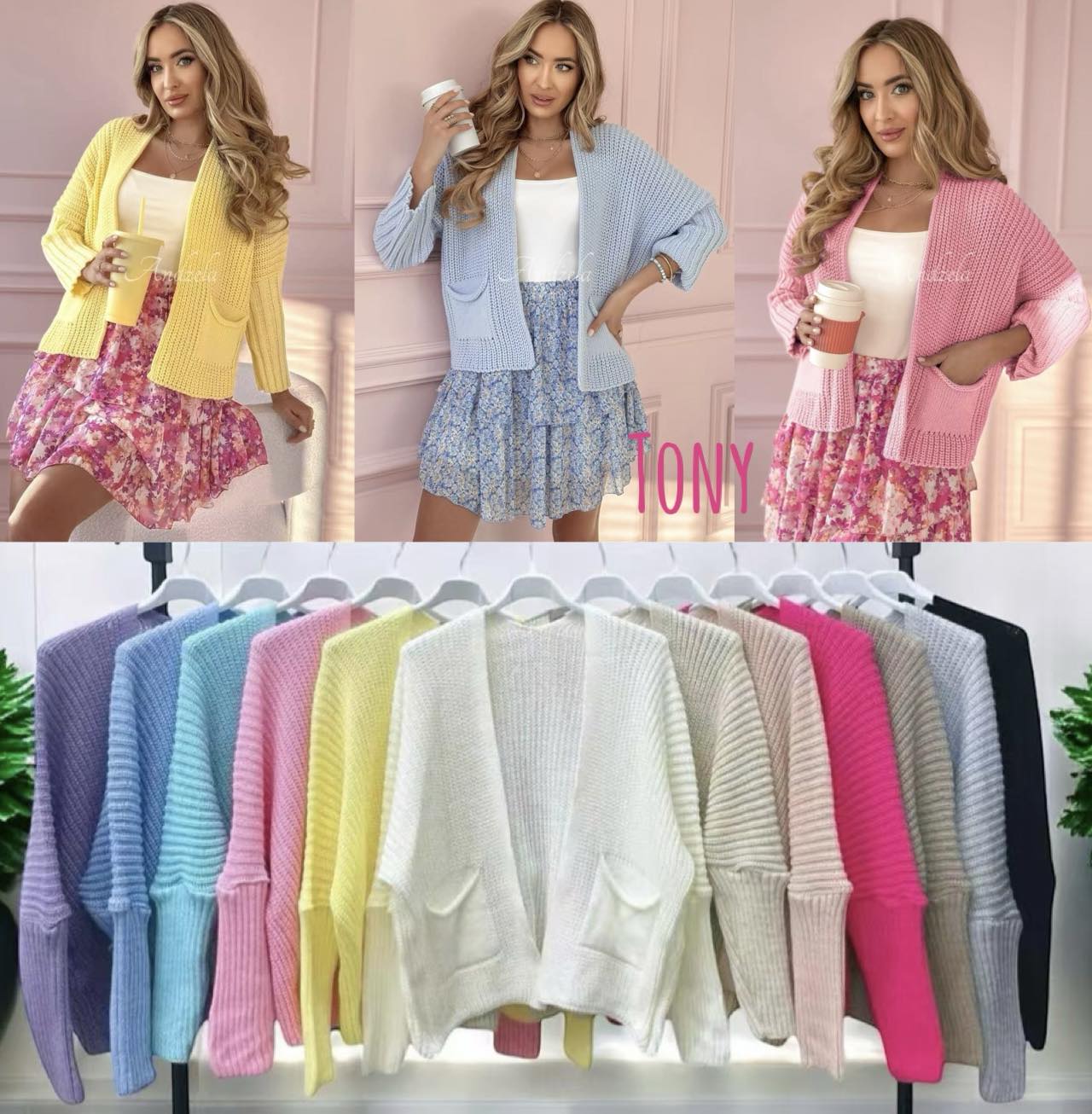 Swetry Damskie  WŁOSKA  , Size uni, paczka 6szt ,mix kolor