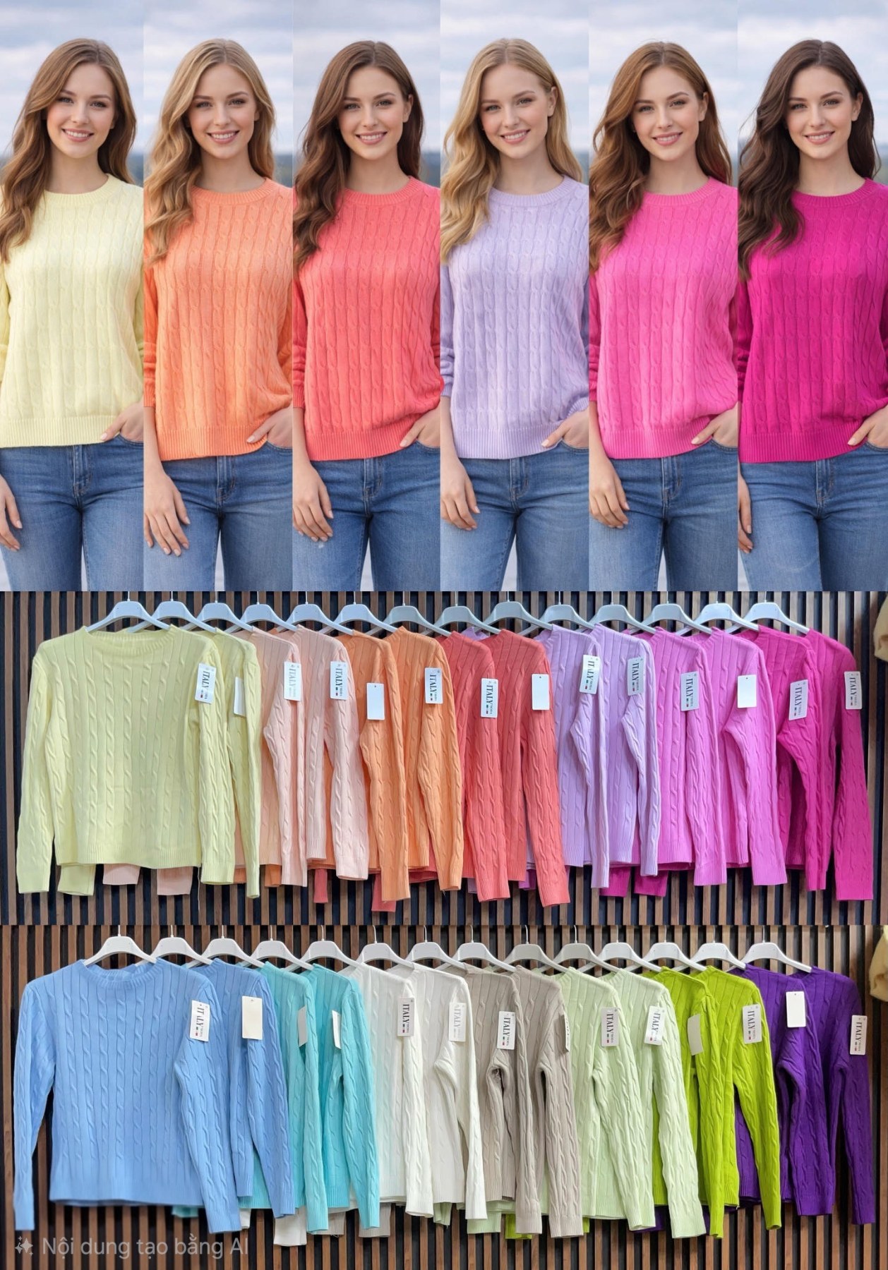 Swetry  Damskie  WŁOSKA  , Size uni, paczka 6szt ,mix kolor