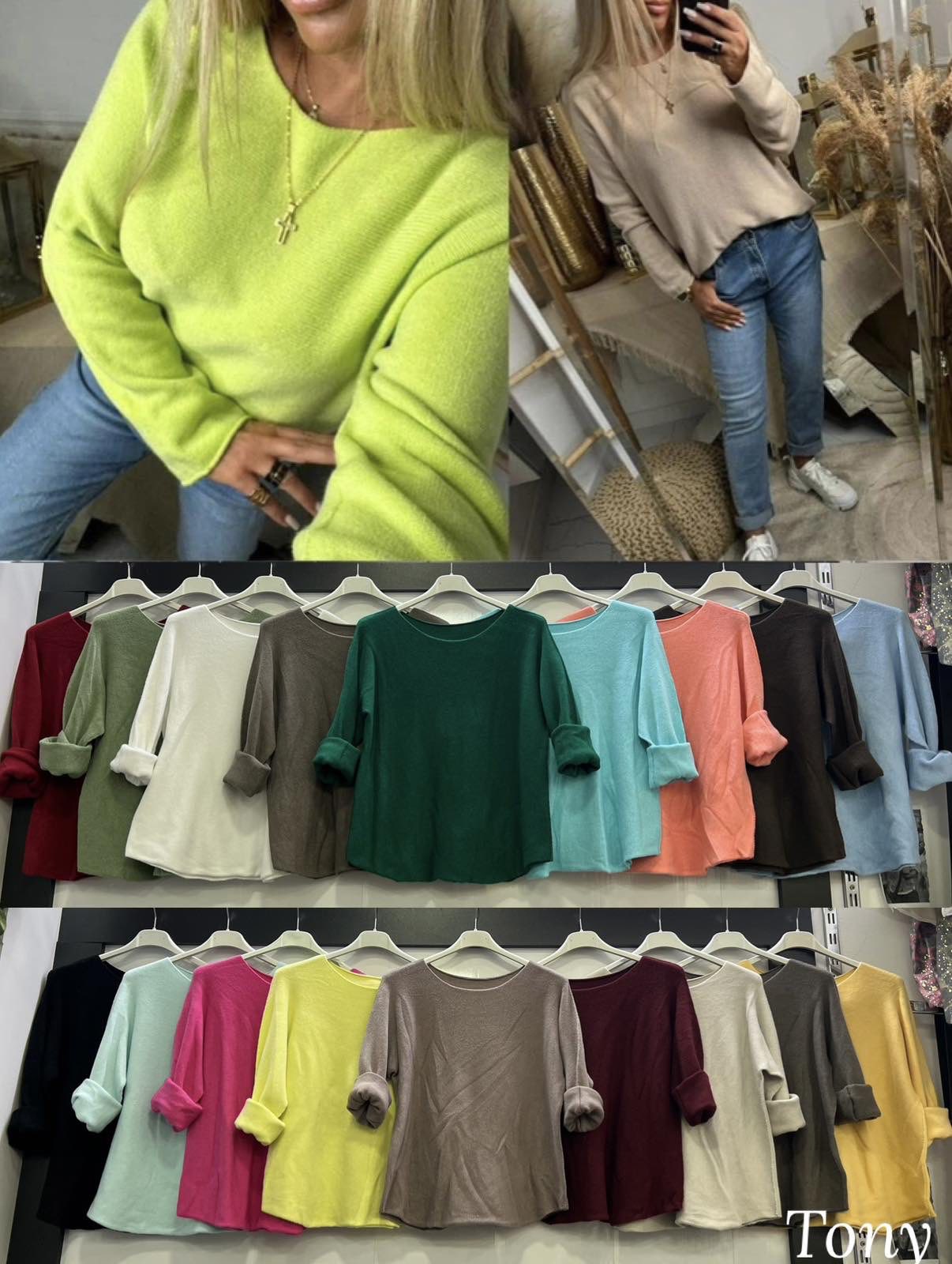 Swetry Damskie  WŁOSKA  , Size uni, paczka 6szt ,mix kolor