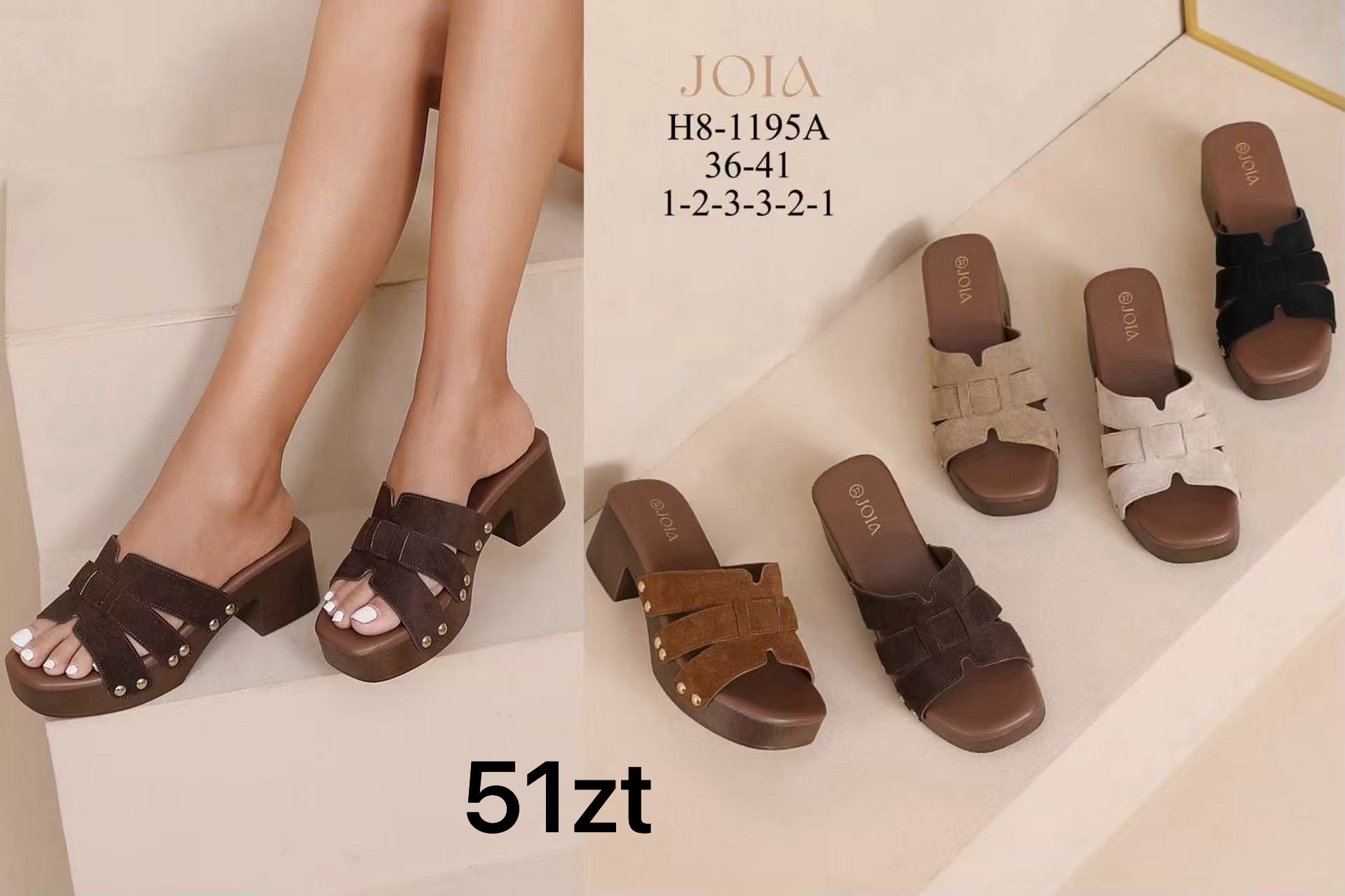 Klapki na Obcasie Damskie (36-41, 12par)