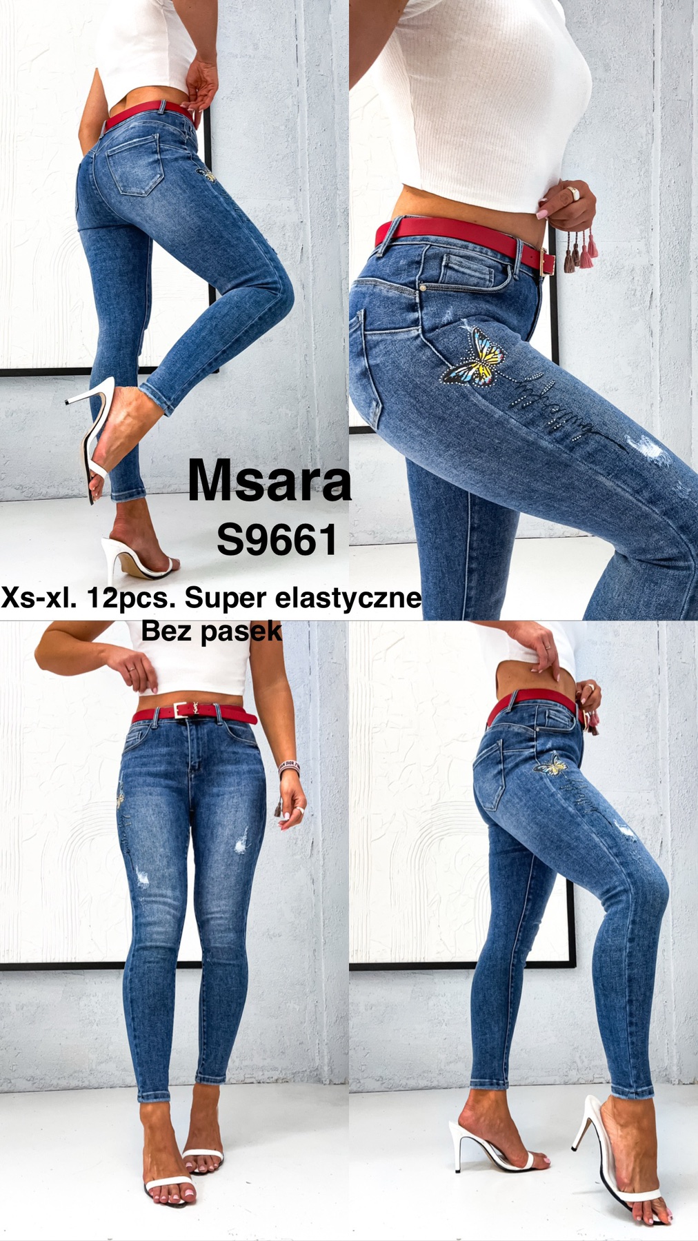 Jeansy damskie , Size xs-xl,paczka 12szt,1kolor