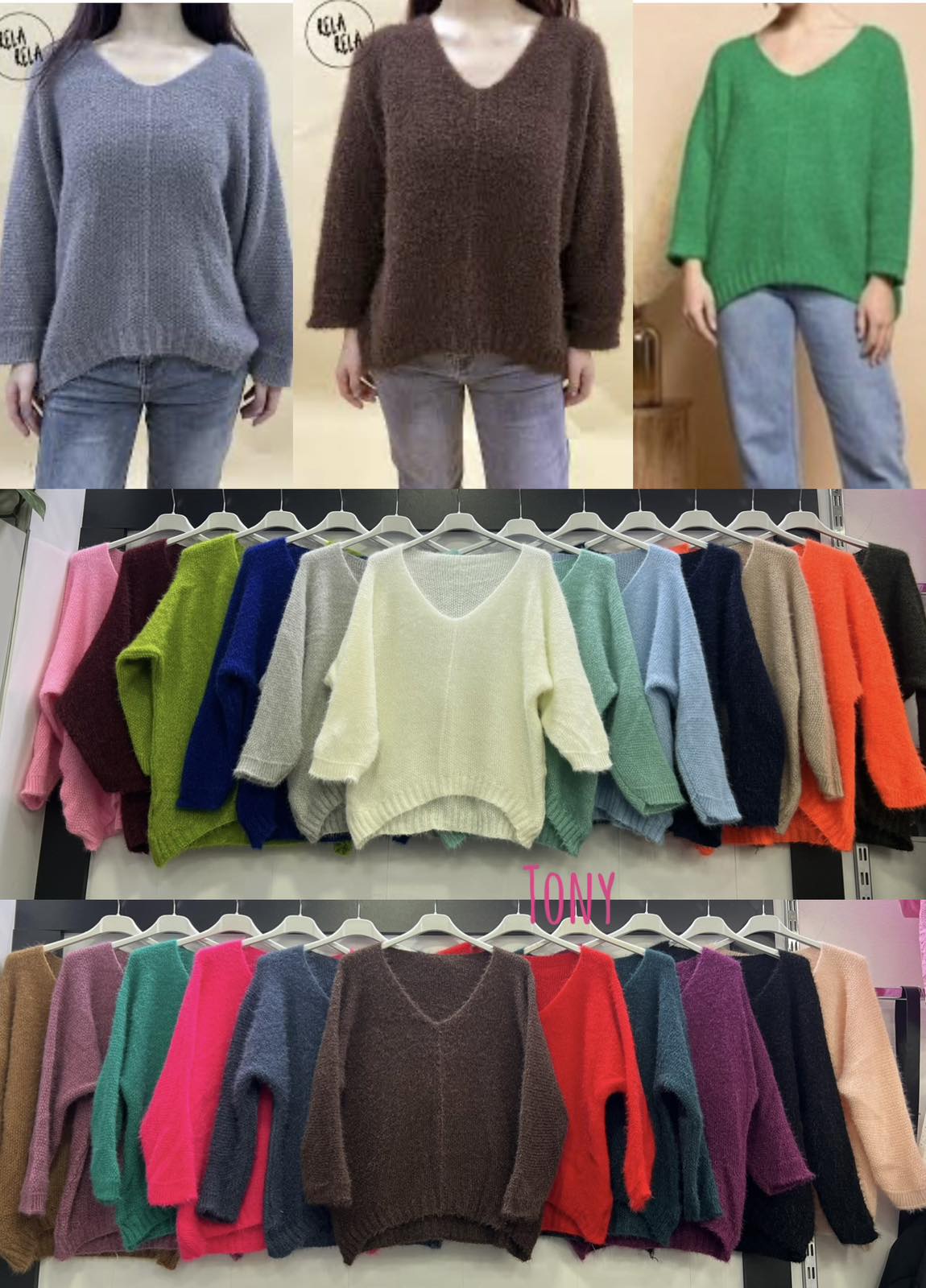 Swetry Damskie  WŁOSKA  , Size uni, paczka 6szt ,mix kolor