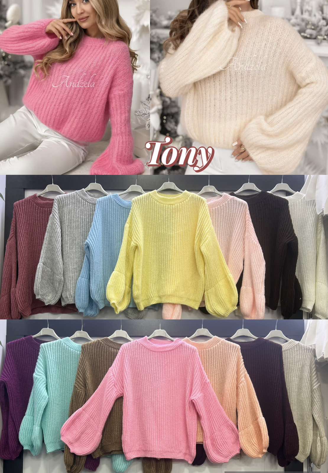 Swetry Damskie  WŁOSKA  , Size uni, paczka 6szt ,mix kolor