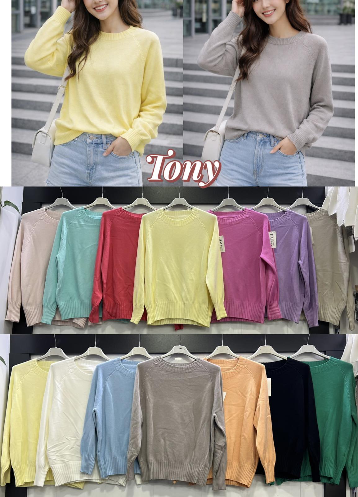 Swetry Damskie  WŁOSKA  , Size uni, paczka 6szt ,mix kolor