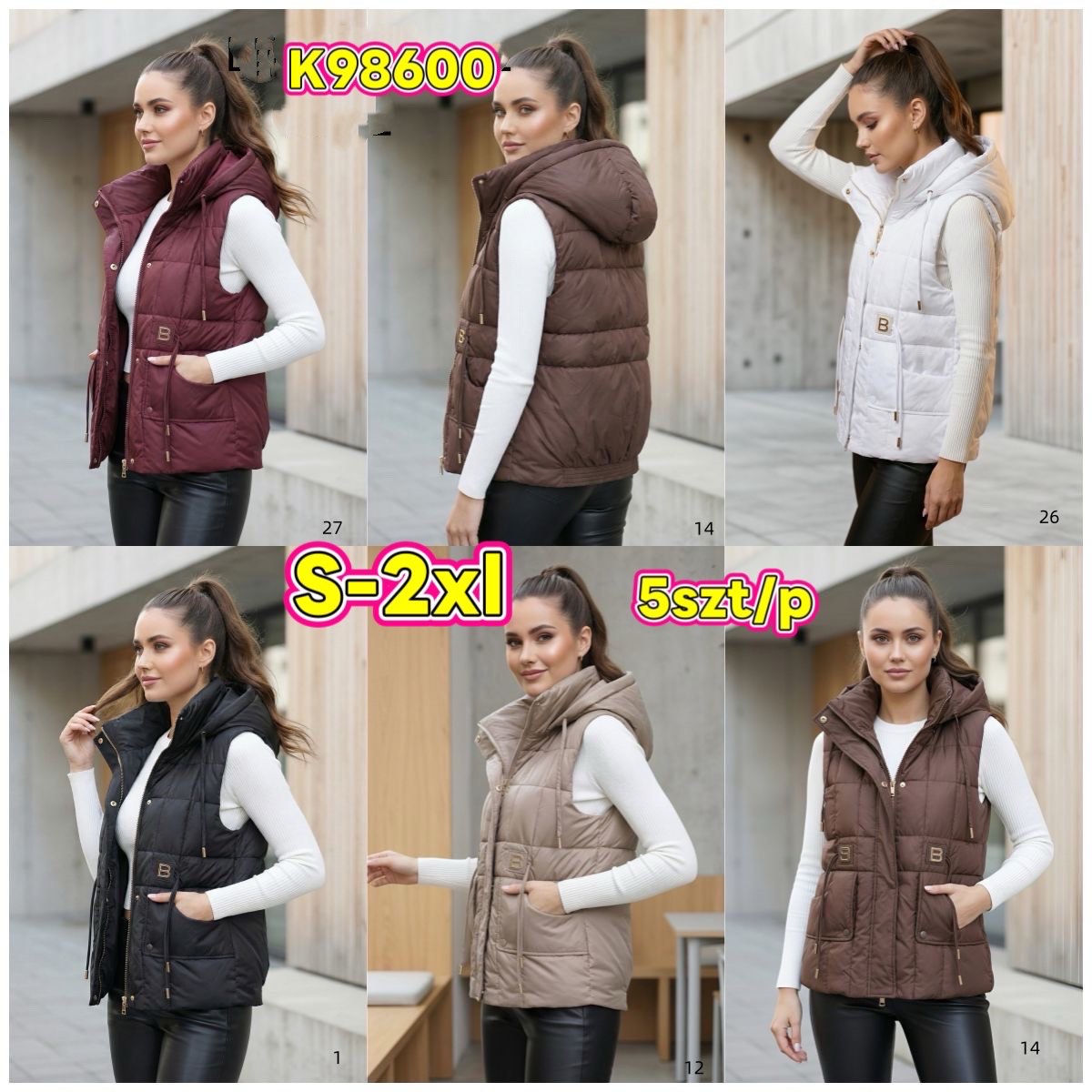 Kamizelki damskie ,size s-2xl,paczka 5szt,1kolor