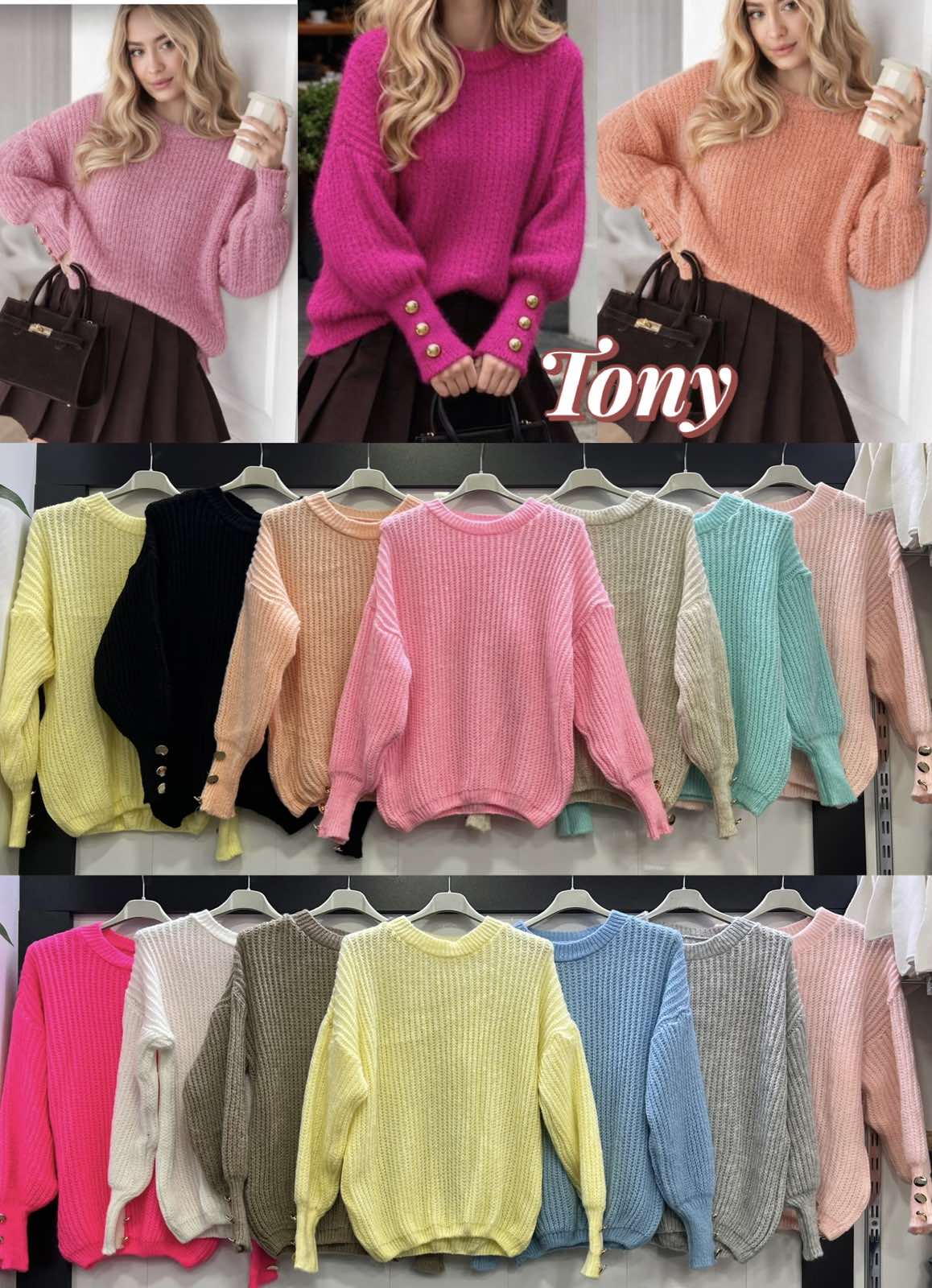 Swetry Damskie  WŁOSKA  , Size uni, paczka 6szt ,mix kolor