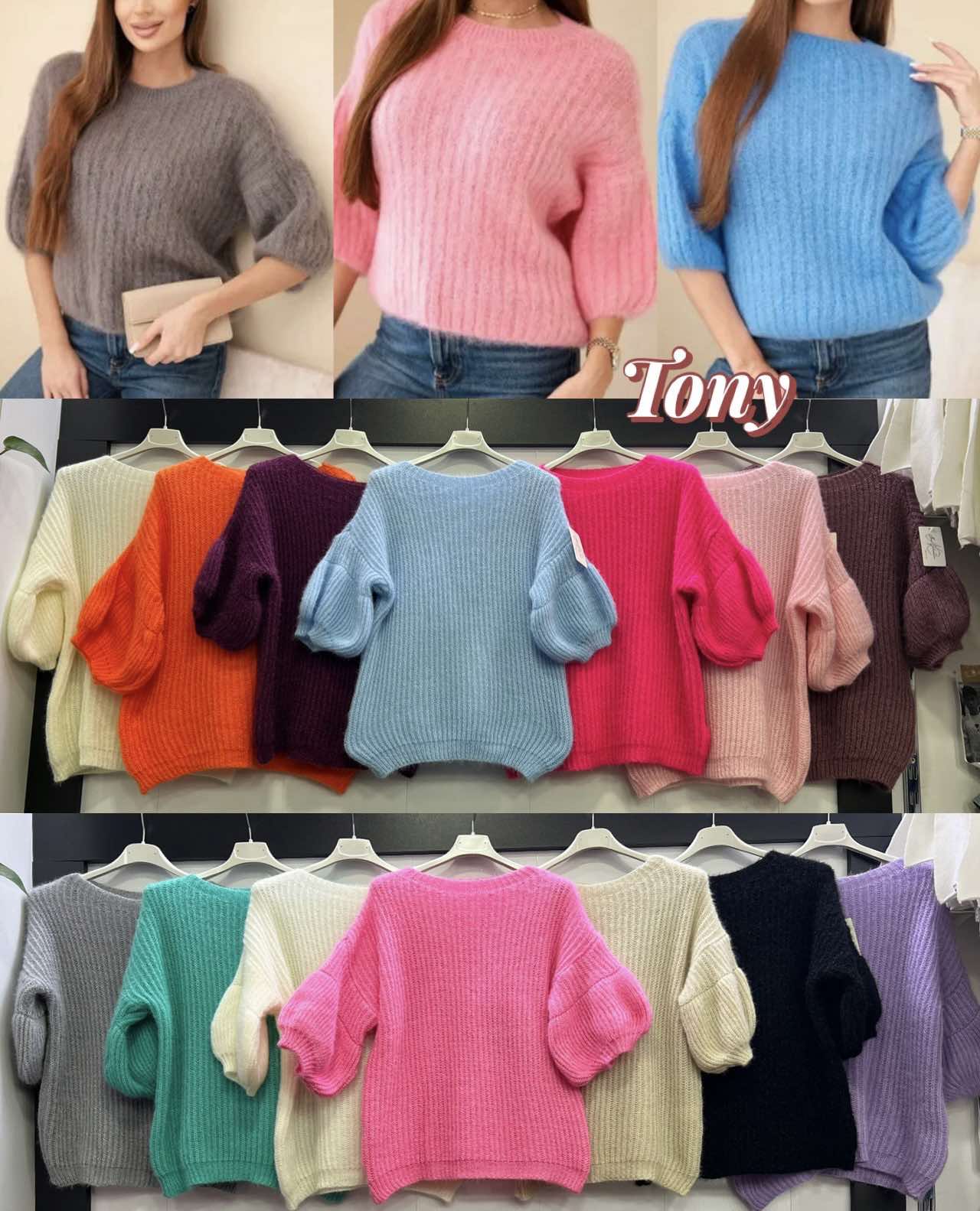 Swetry Damskie  WŁOSKA  , Size uni, paczka 6szt ,mix kolor