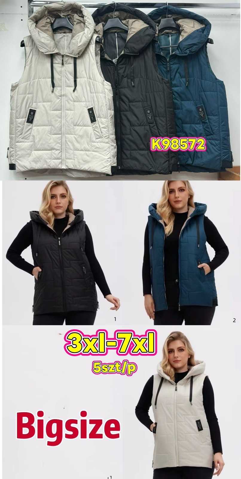Kamizelki damskie ,size 3xl-7xl,paczka 5szt,1kolor