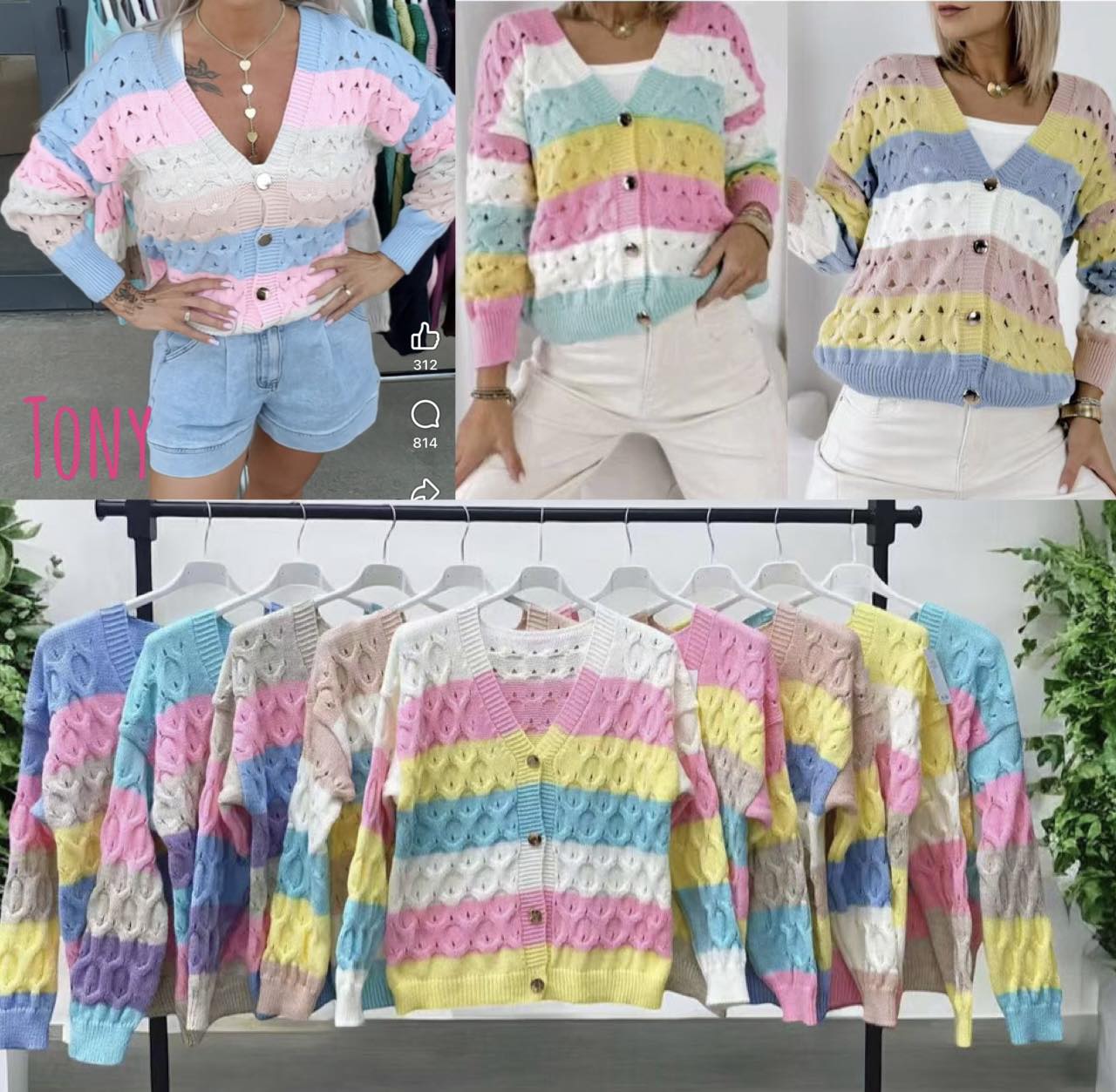 Swetry Damskie  WŁOSKA  , Size uni, paczka 6szt ,mix kolor