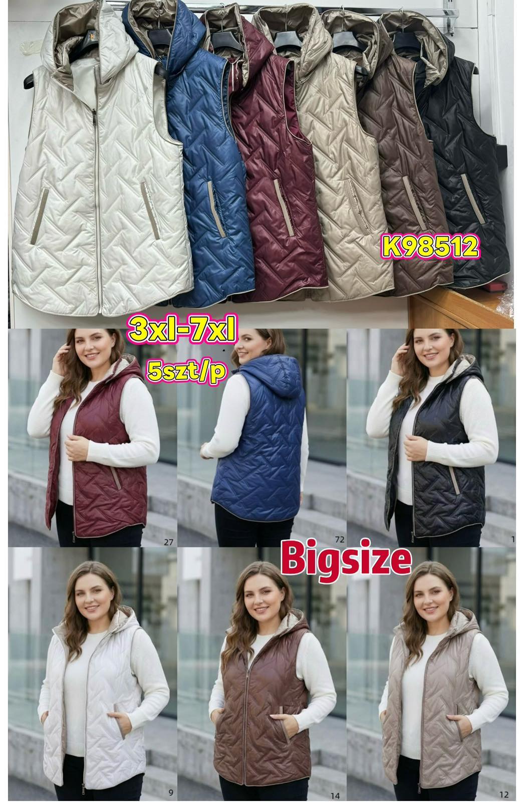 Kamizelki damskie ,size 3xl-7xl,paczka 5szt,1kolor