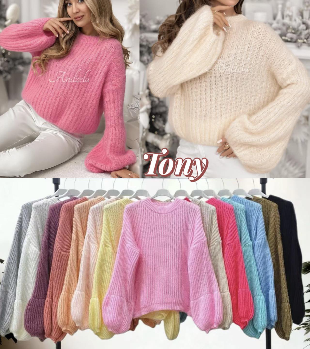 Swetry Damskie  WŁOSKA  , Size uni, paczka 6szt ,mix kolor