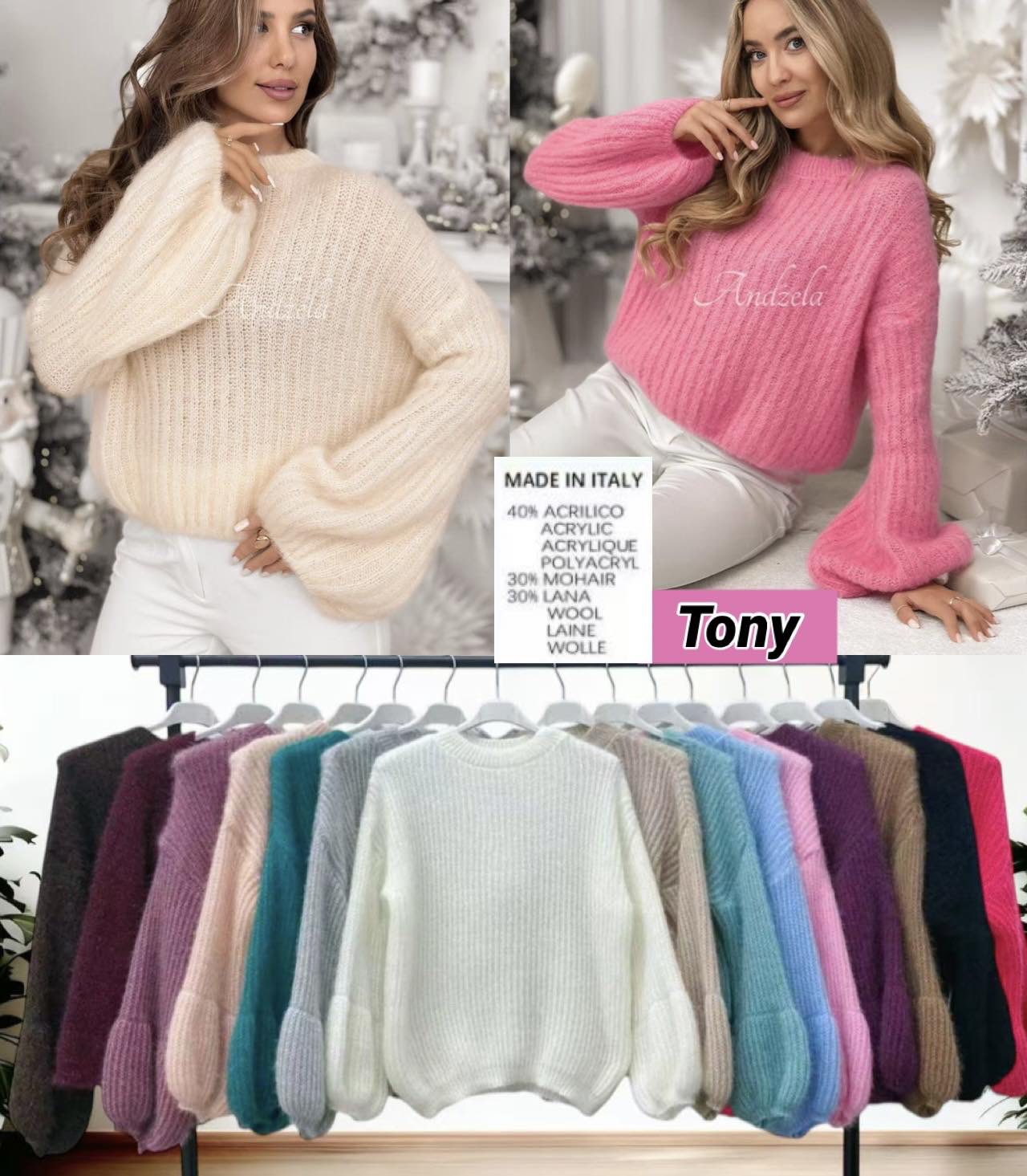 Swetry Damskie  WŁOSKA  , Size uni, paczka 6szt ,mix kolor