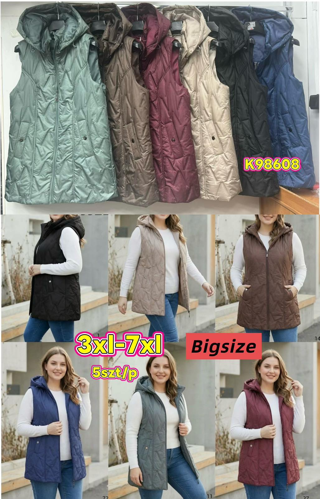 Kamizelki damskie ,size 3xl-7xl,paczka 5szt,1kolor