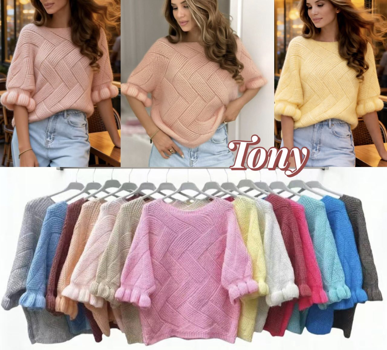 Swetry Damskie  WŁOSKA  , Size uni, paczka 6szt ,mix kolor