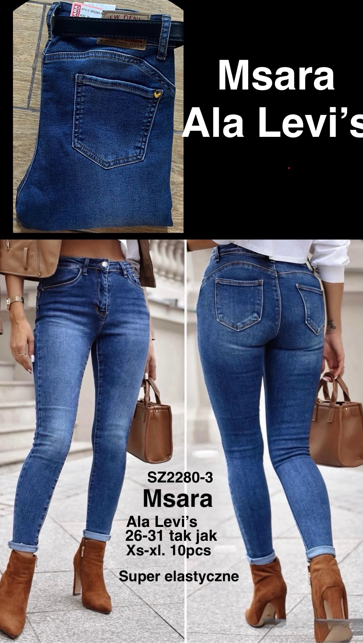 Jeansy damskie , Size xs-xl, paczka 10szt,1kolor