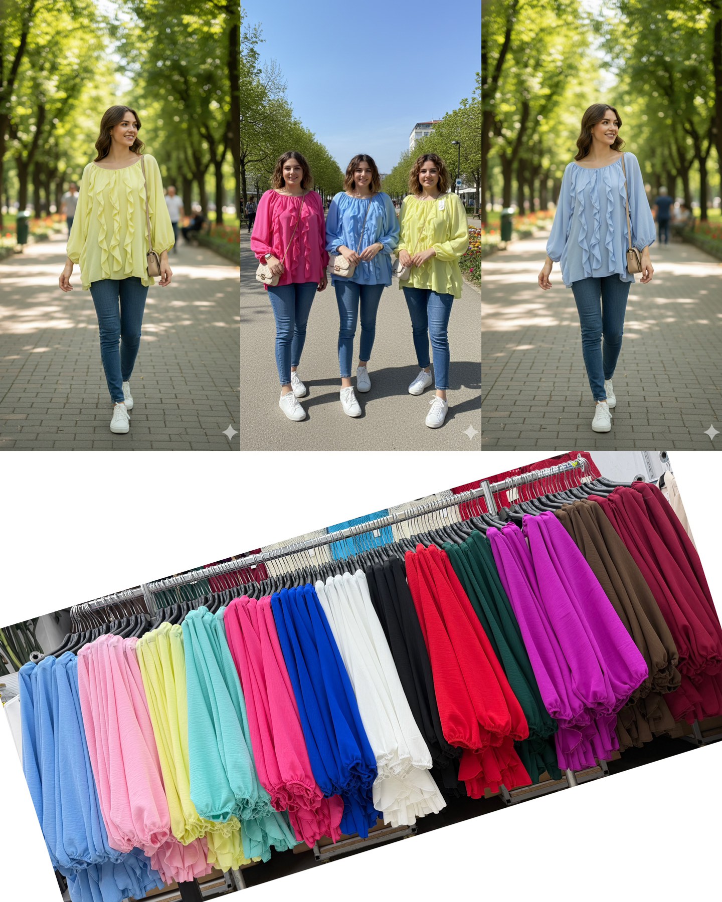 Bluzki Damskie  WŁOSKA  , Size uni, paczka 6szt ,mix kolor