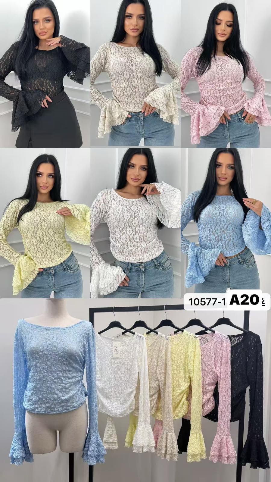 Bluzki Damskie wloskie, Size uni, paczka 6szt ,mix kolor