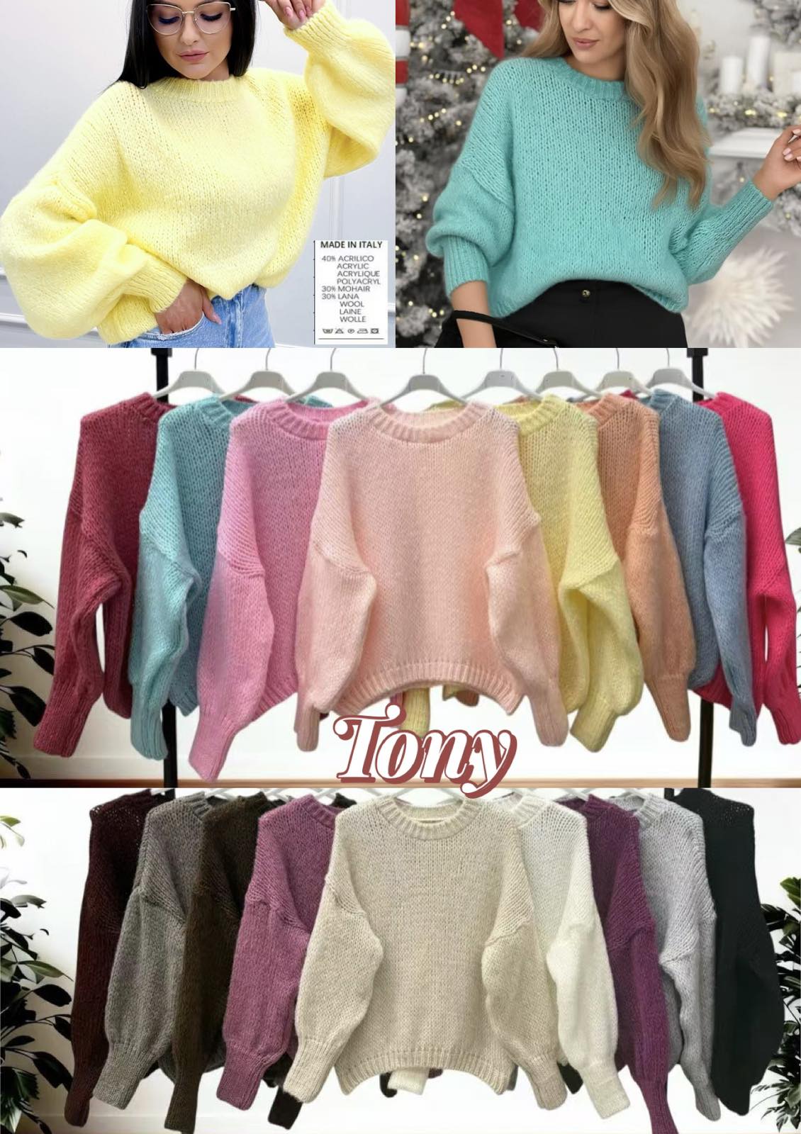 Swetry Damskie  WŁOSKA  , Size uni, paczka 6szt ,mix kolor