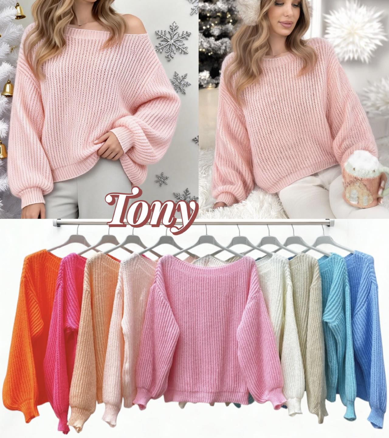 Swetry Damskie  WŁOSKA  , Size uni, paczka 6szt ,mix kolor