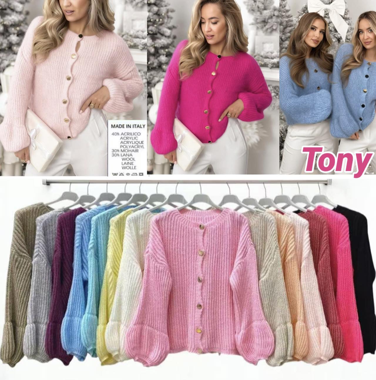 Swetry Damskie  WŁOSKA  , Size uni, paczka 6szt ,mix kolor