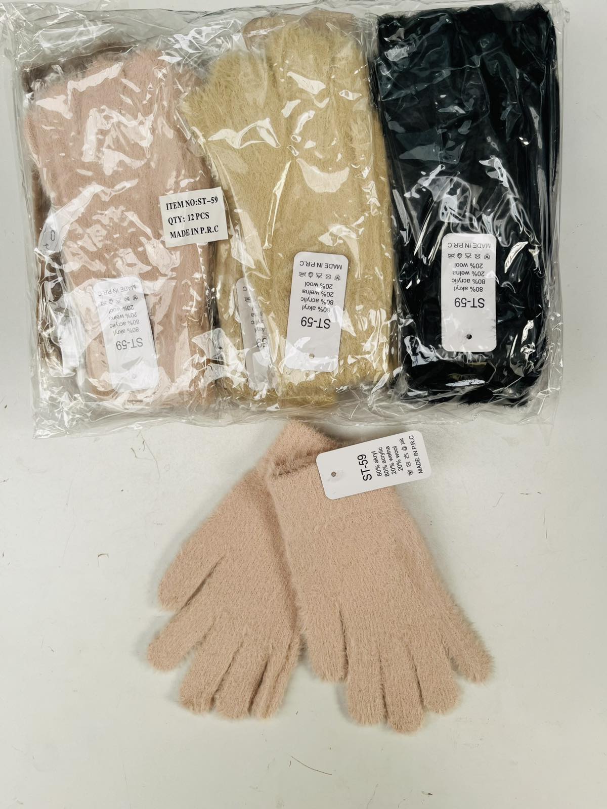 Rękawiczki damskie, paczka 12szt,mix kolor