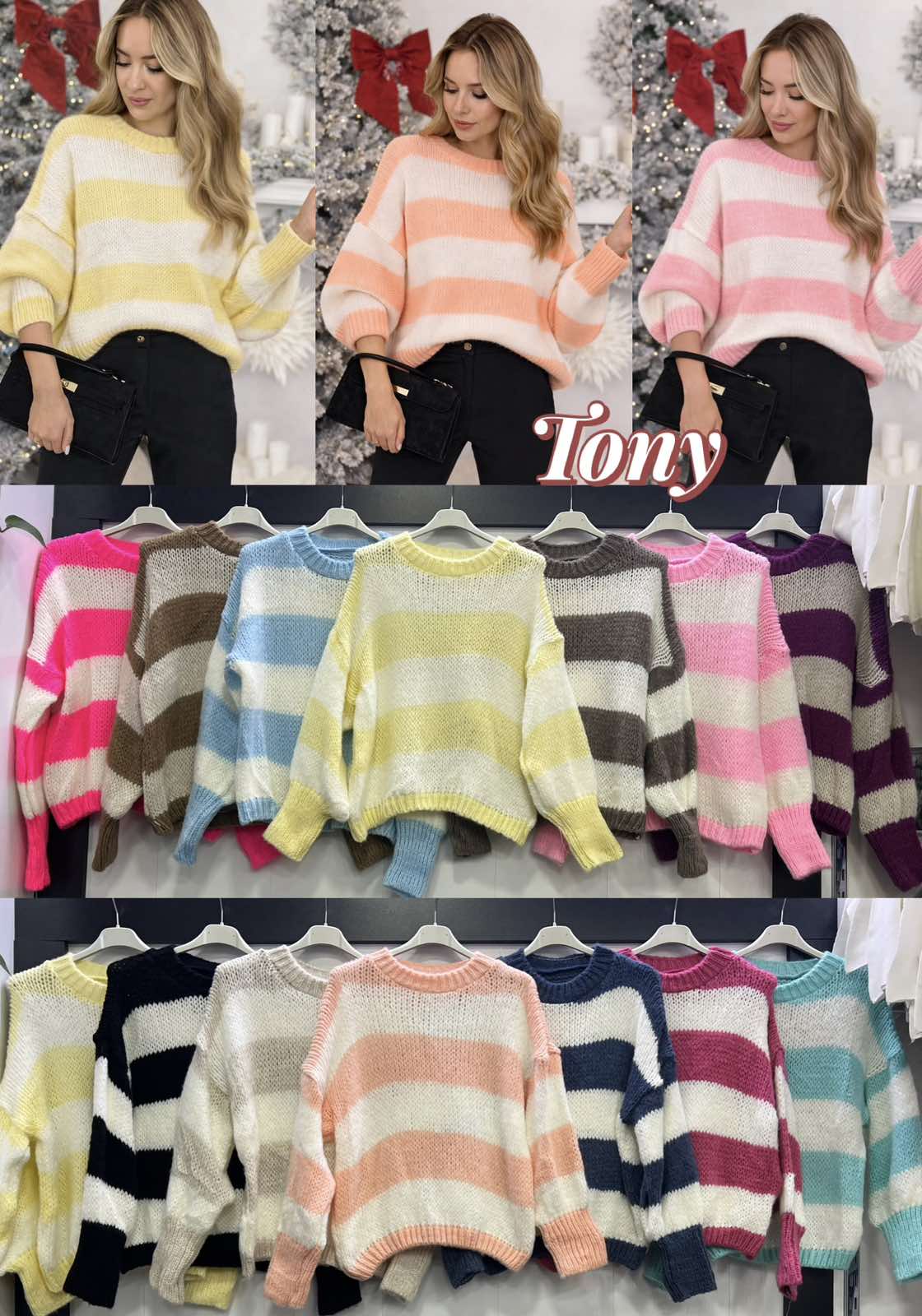 Swetry Damskie  WŁOSKA  , Size uni, paczka 6szt ,mix kolor