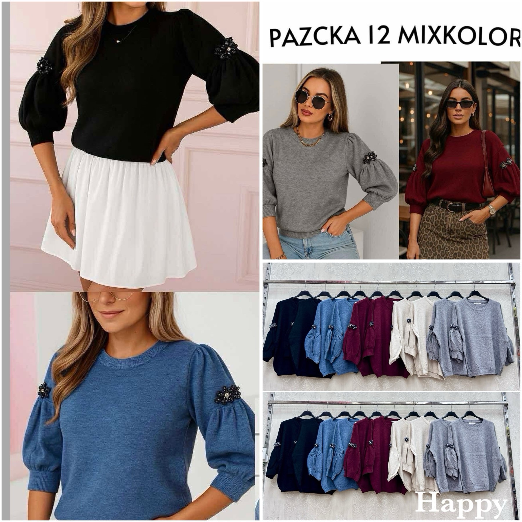 Swetry Damskie wloskie, Size uni, paczka 6szt ,mix kolor