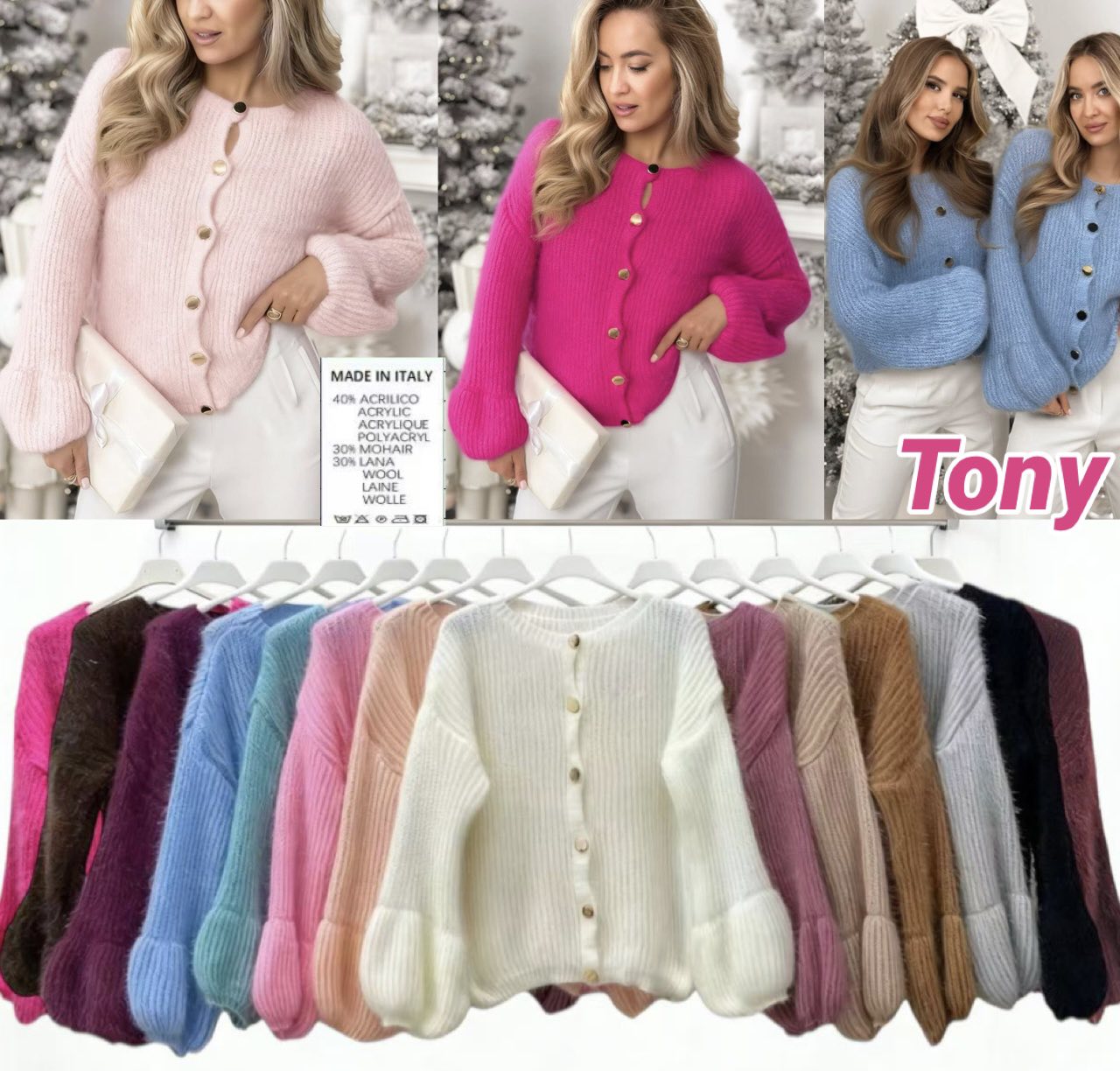 Swetry Damskie  WŁOSKA  , Size uni, paczka 6szt ,mix kolor