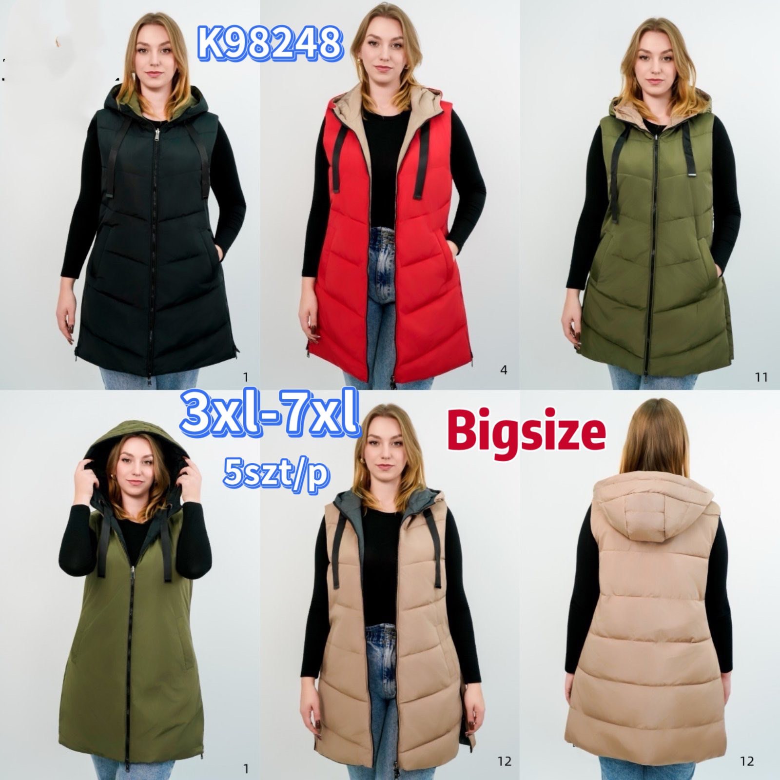 Kamizelki damskie ,size 3xl-7xl,paczka 5szt,1kolor