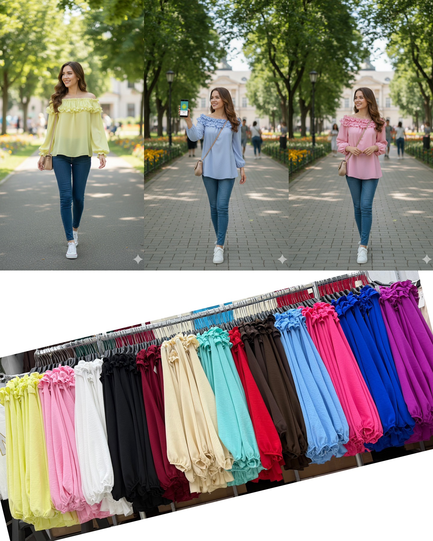 Bluzki Damskie  WŁOSKA  , Size uni, paczka 6szt ,mix kolor