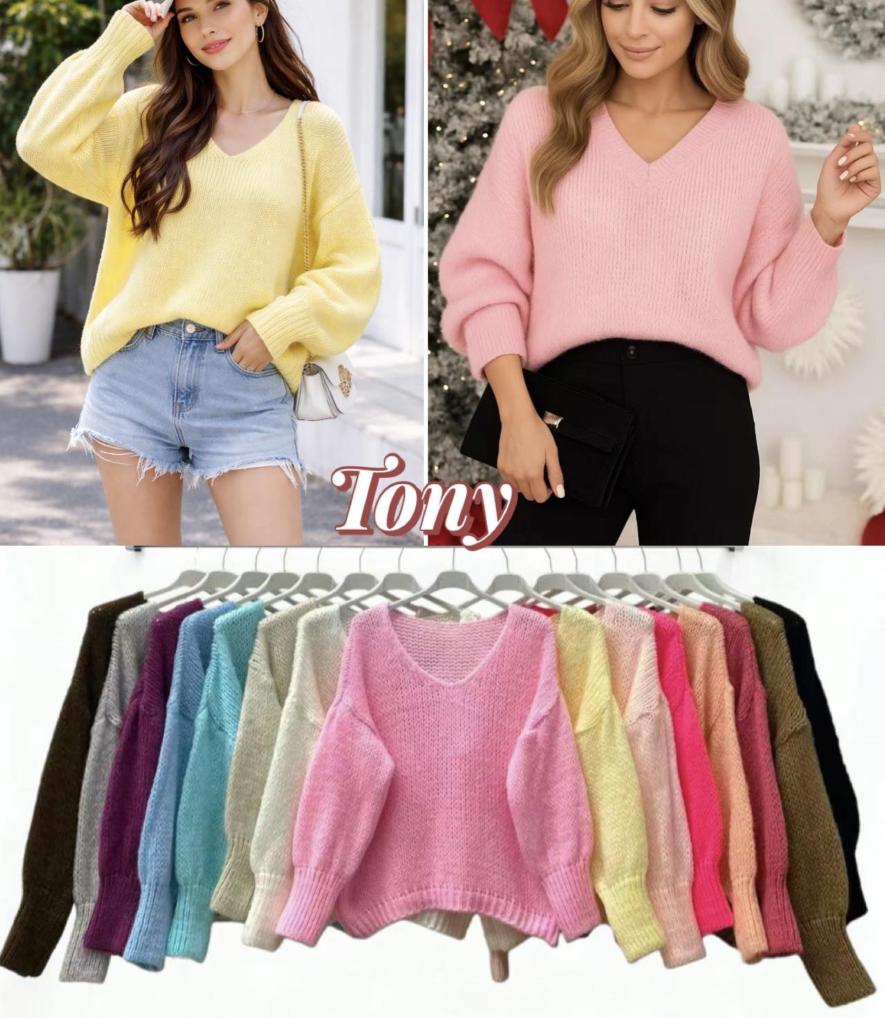 Swetry Damskie  WŁOSKA  , Size uni, paczka 6szt ,mix kolor