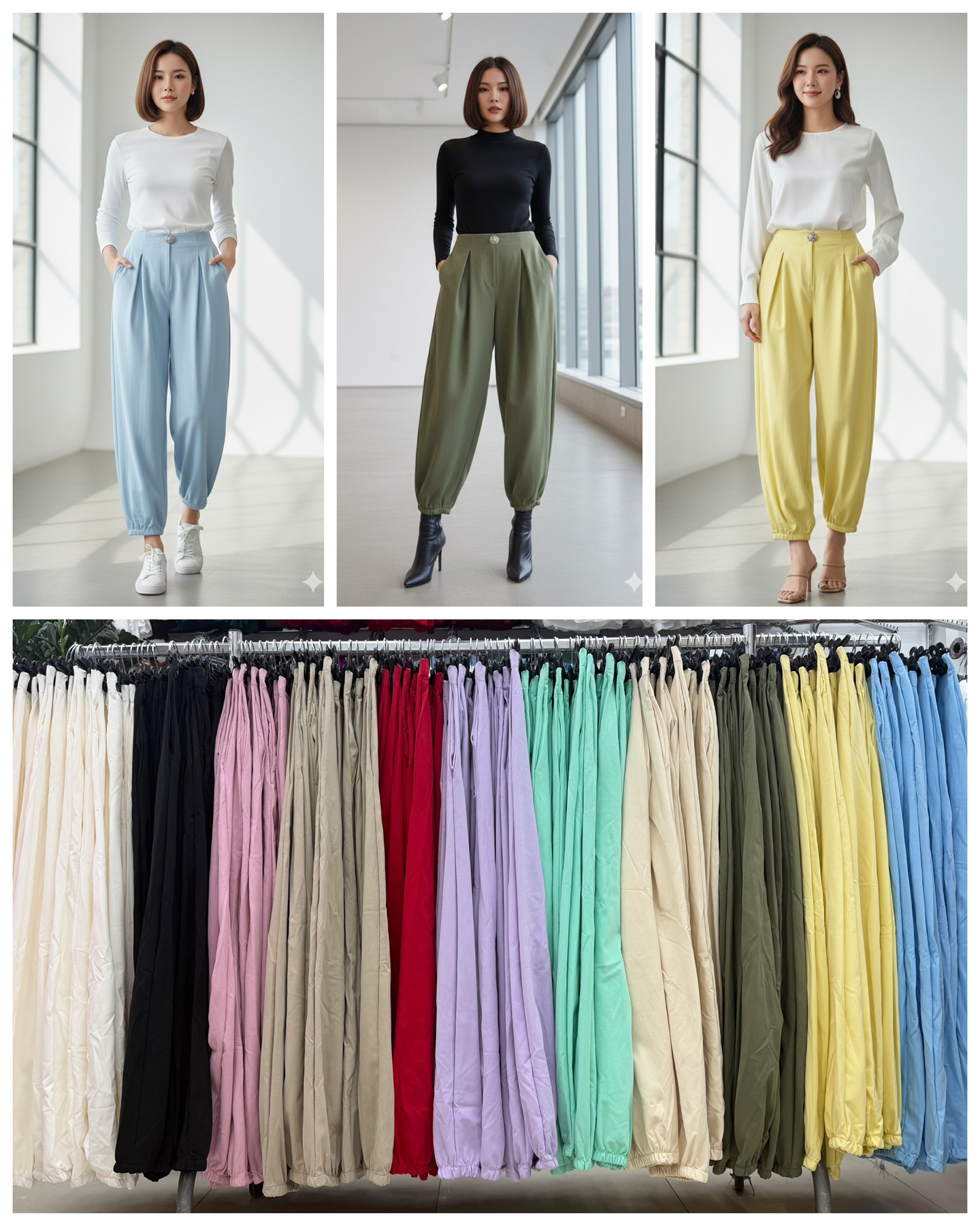 Spodnie Damskie  WŁOSKA  , Size uni, paczka 6szt ,mix kolor