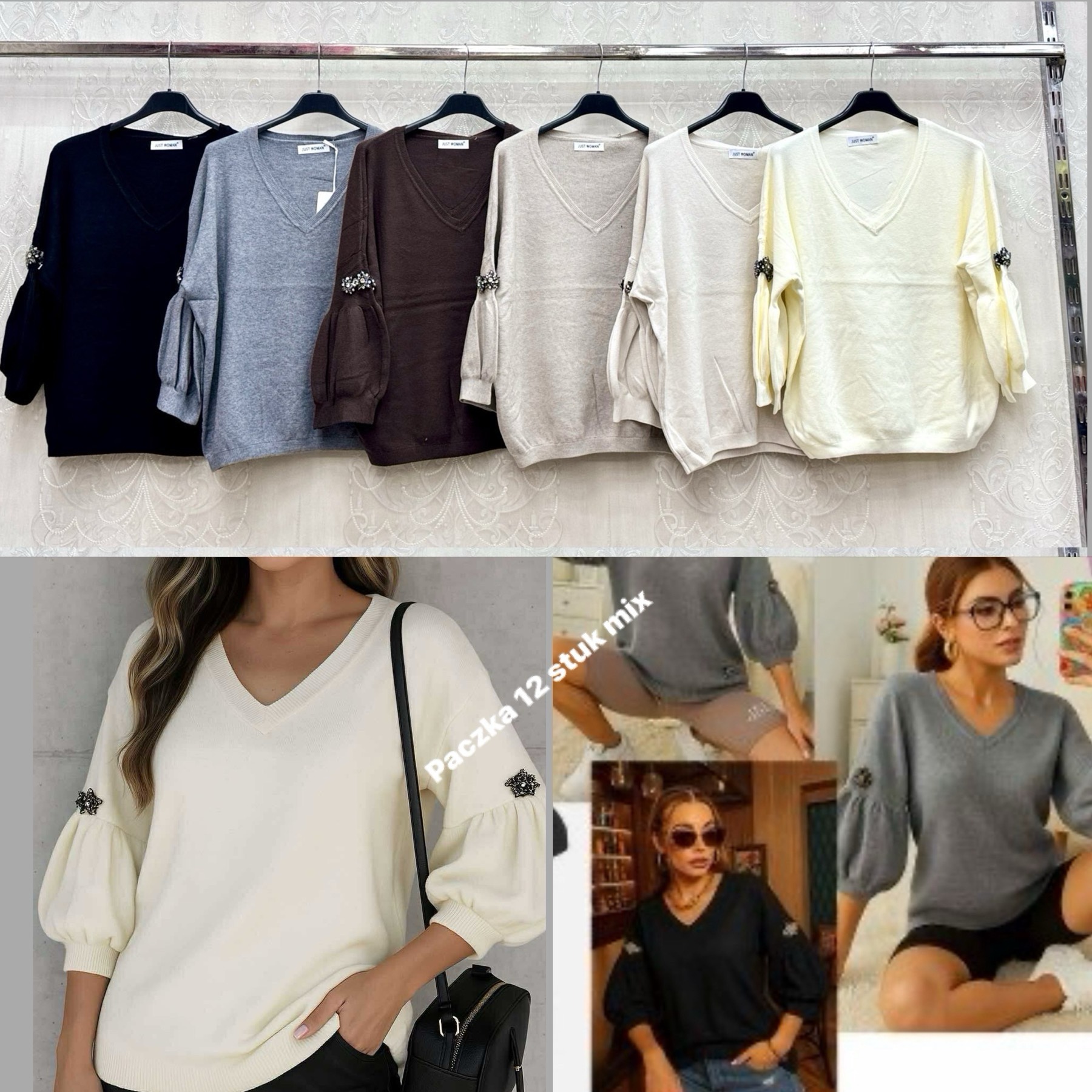 Swetry Damskie wloskie, Size uni, paczka 6szt ,mix kolor