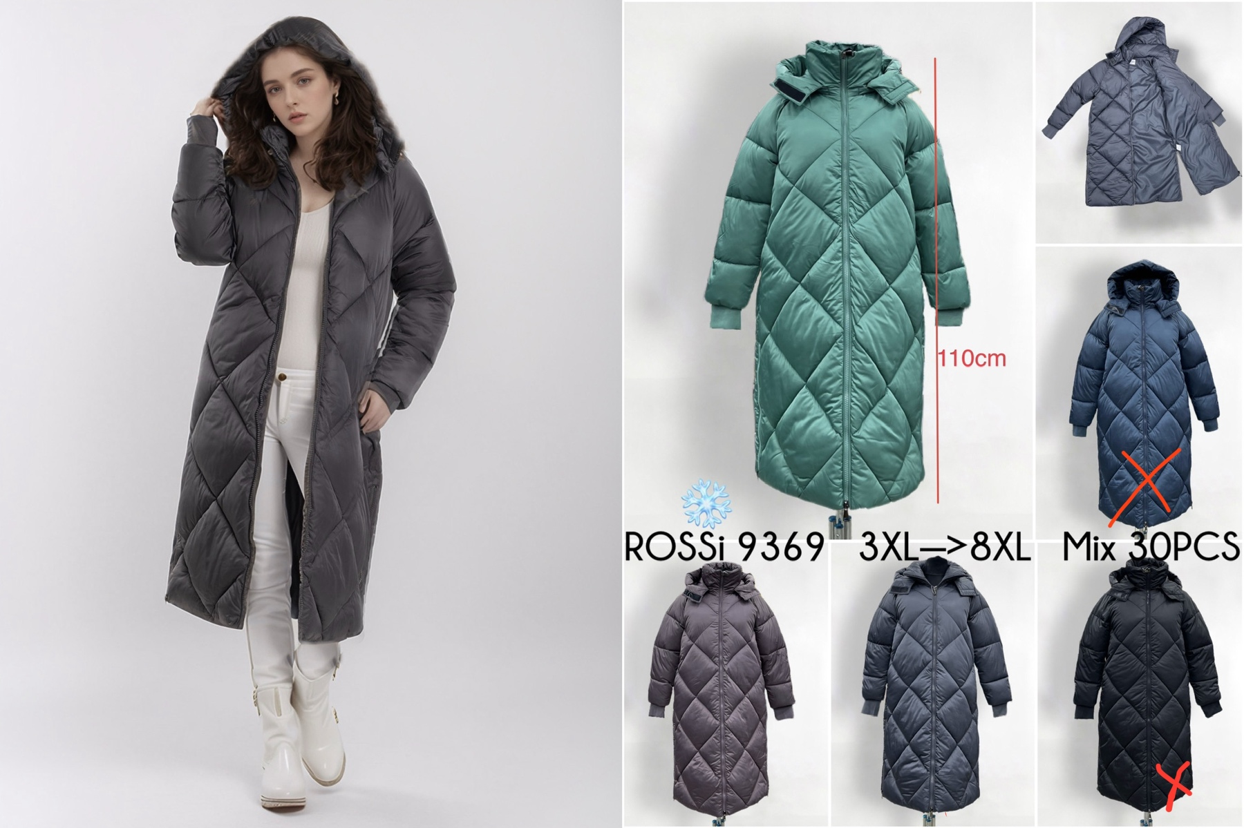 Kurtki Damskie , Size 3xl-8xl, paczka 6szt ,1 kolor