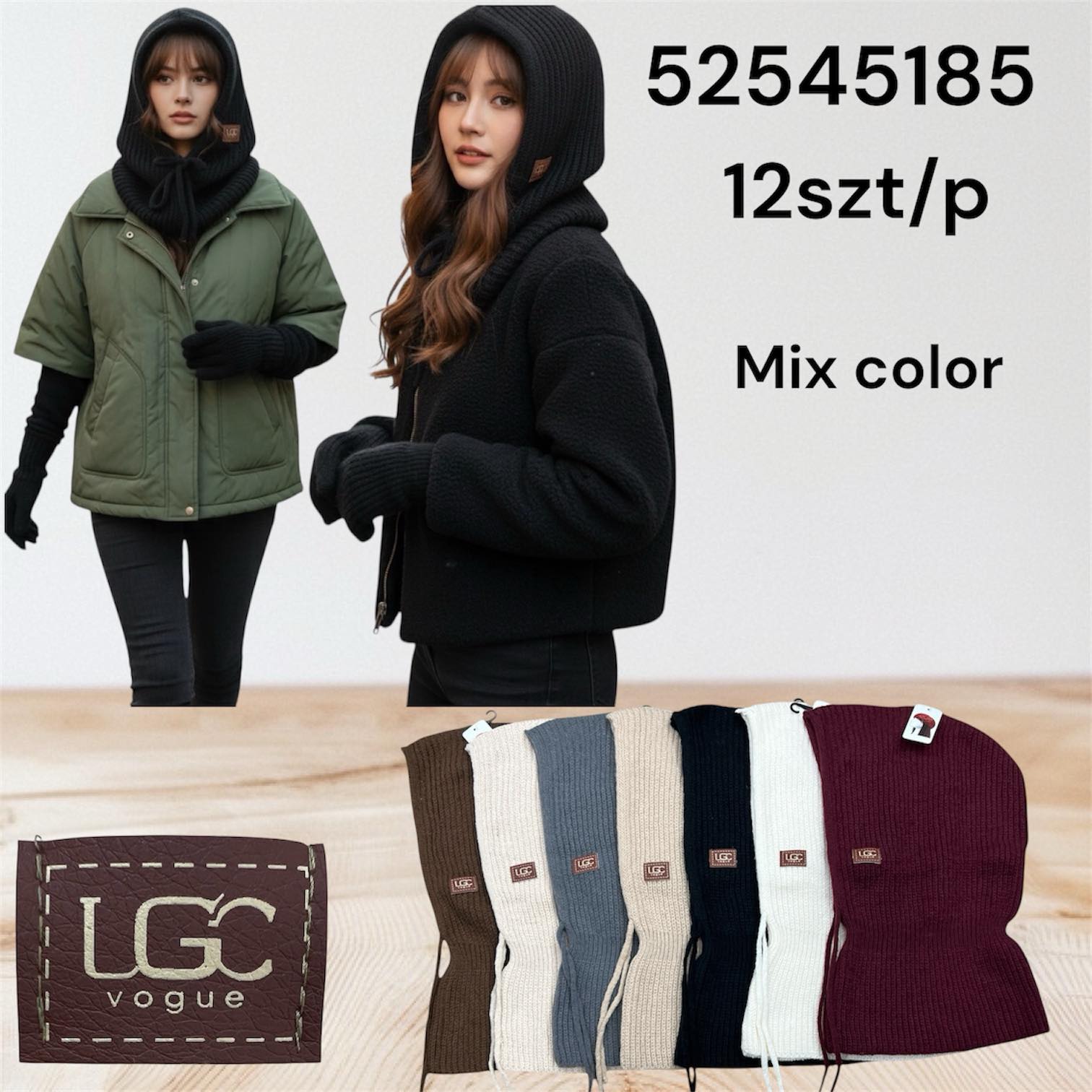 Czapki damskie, paczka 12szt,mix kolor