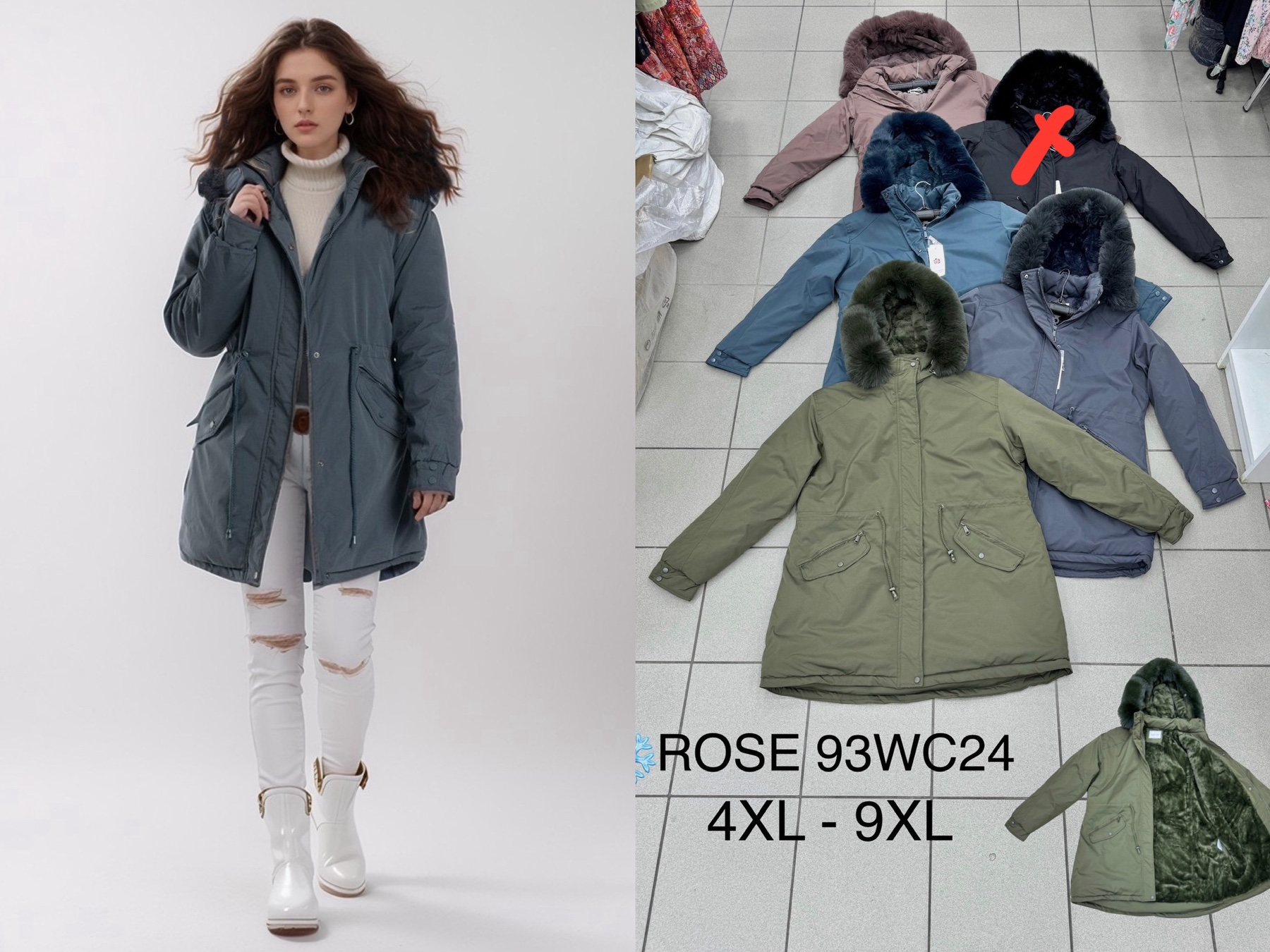 Kurtki Damskie , Size 4xl-9xl, paczka 6szt ,1 kolor