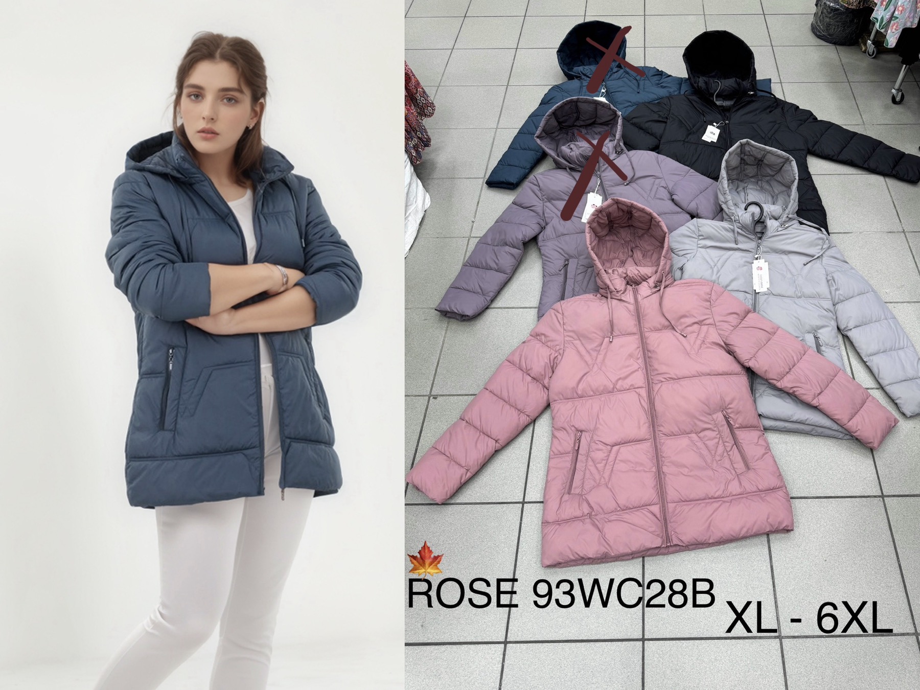 Kurtki Damskie , Size xl-6xl, paczka 6szt ,1 kolor