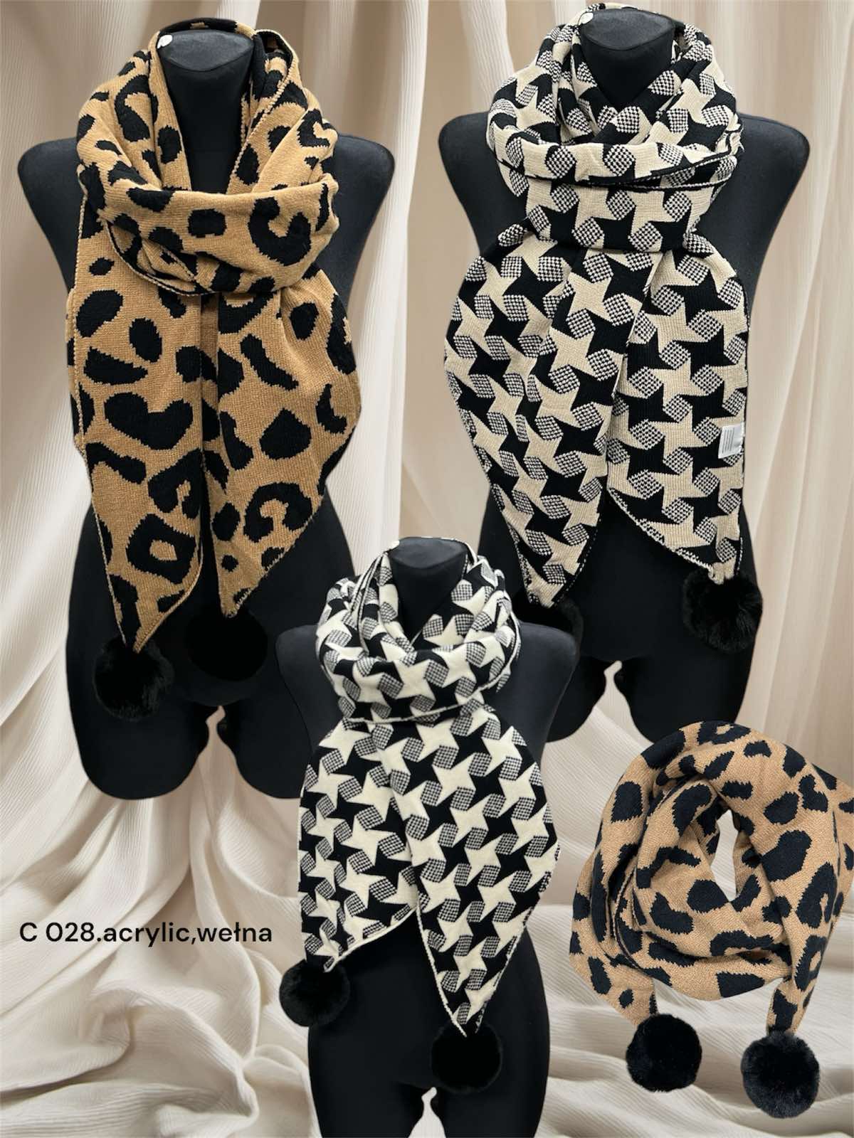 Szaliki damskie, paczka 12szt,mix kolor