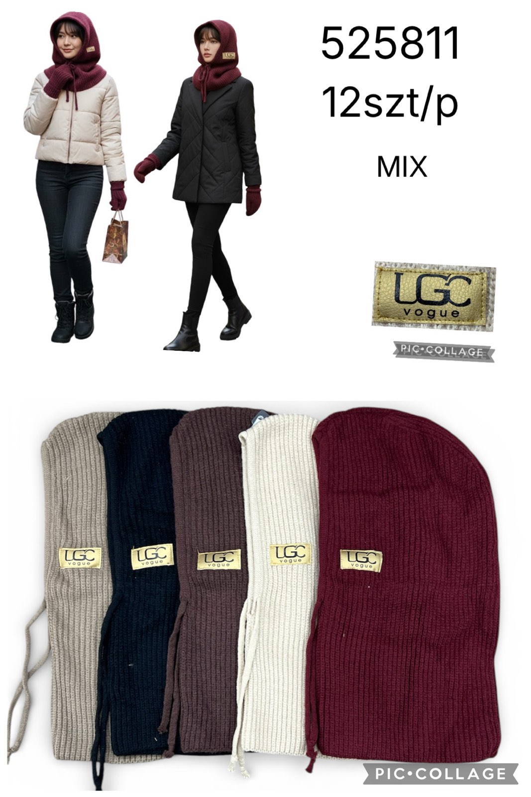 Czapki damskie, paczka 12szt,mix kolor