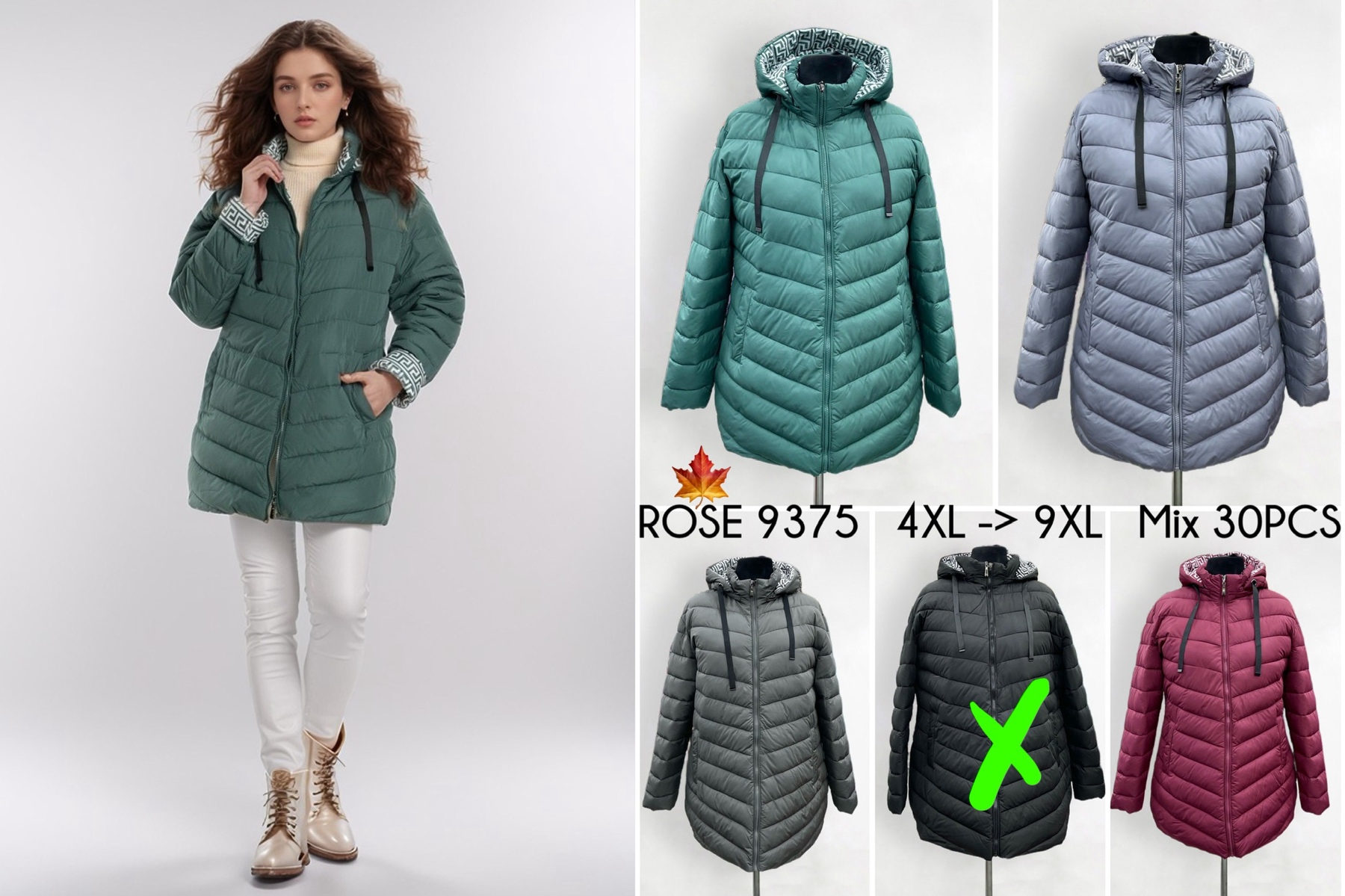 Kurtki Damskie , Size 4xl-9xl, paczka 6szt ,1 kolor