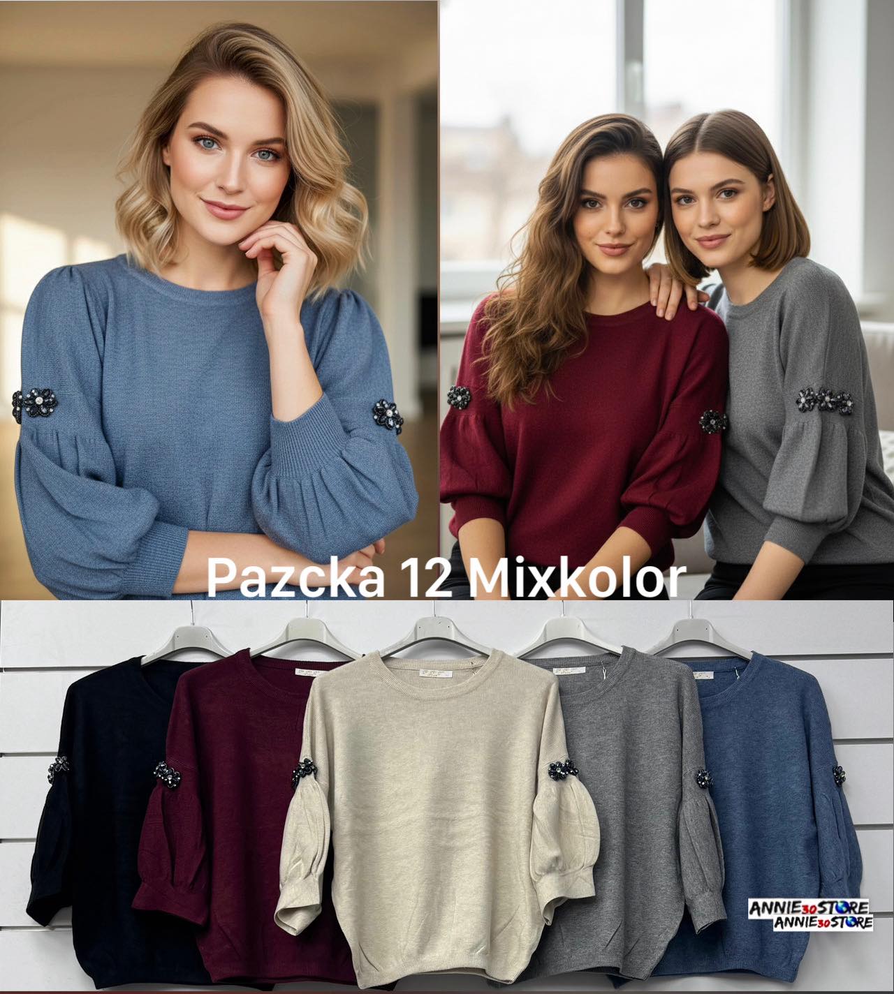 Swetry Damskie wloskie, Size uni, paczka 12szt ,mix kolor