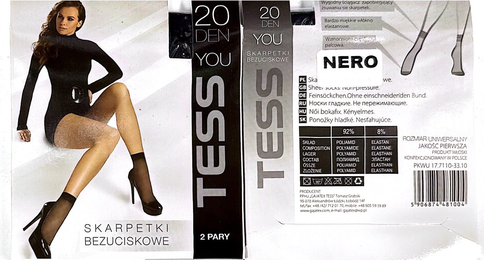 Skarpetki 20 Den NERO damskie,paczka 12